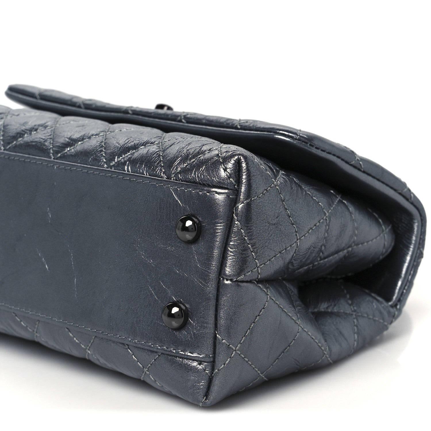 Metallic Aged Calfskin Quilted Mini Coco Handle Flap Charcoal