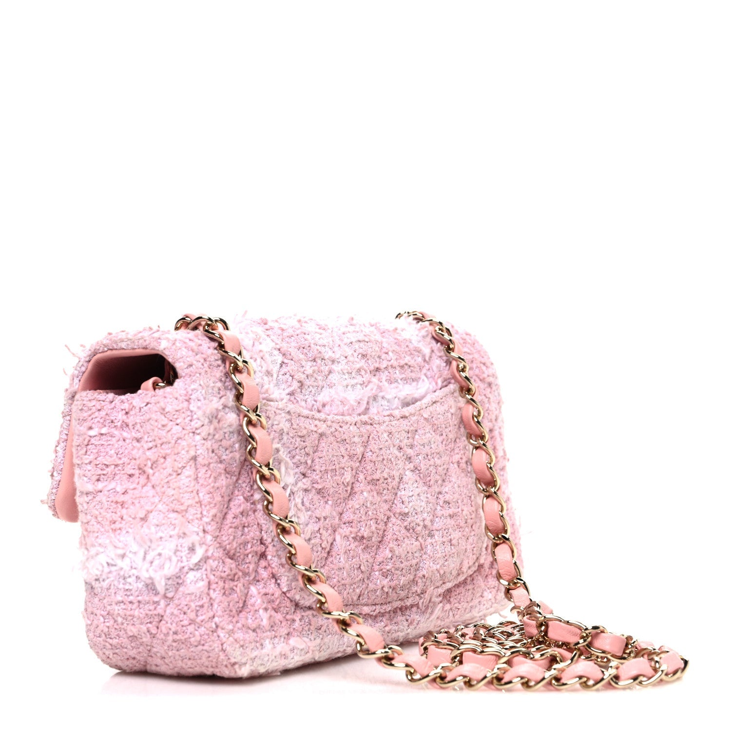 Tweed Quilted Mini Rectangular Flap Light Pink White