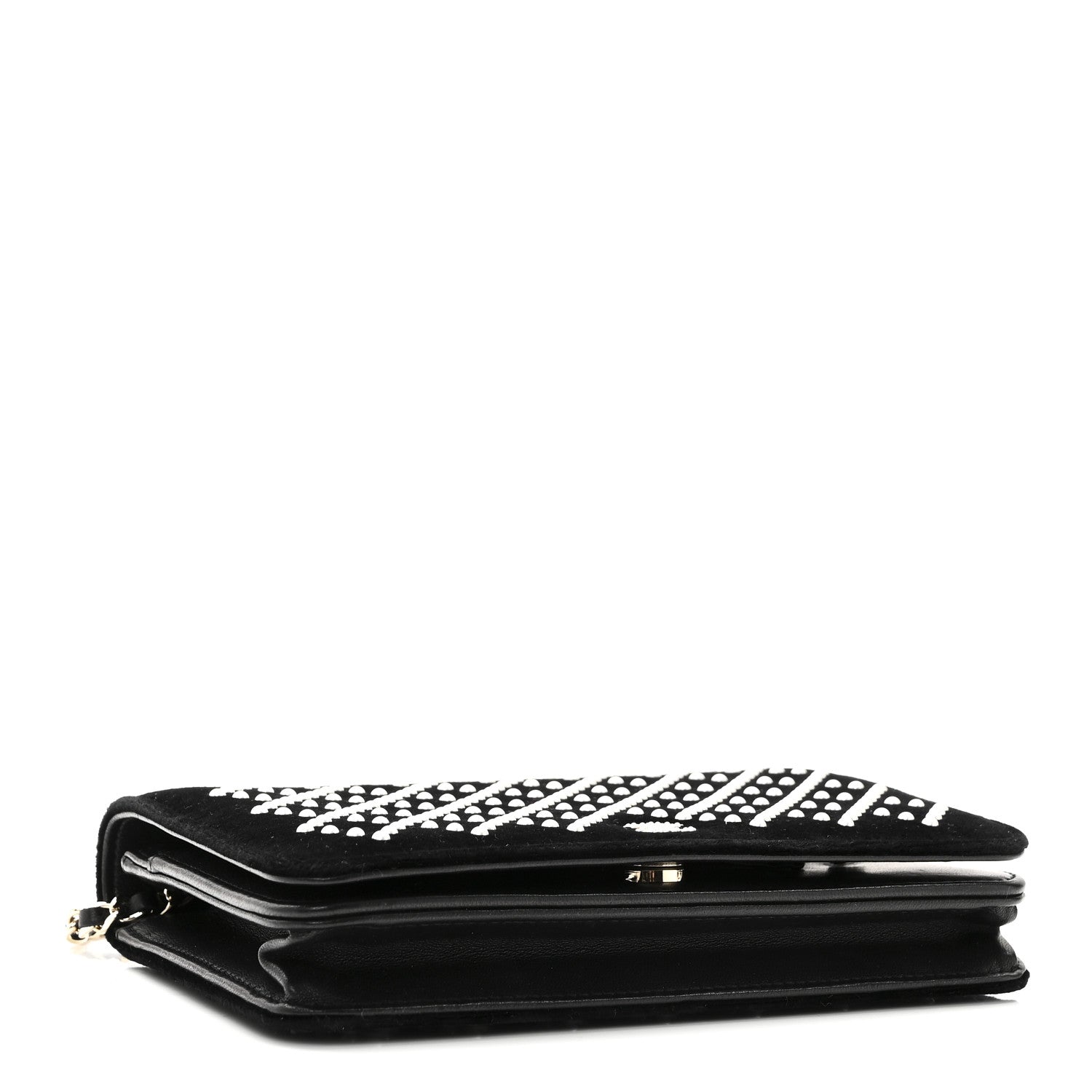 Velvet Pearl Diamond Embellished Wallet On Chain WOC Black