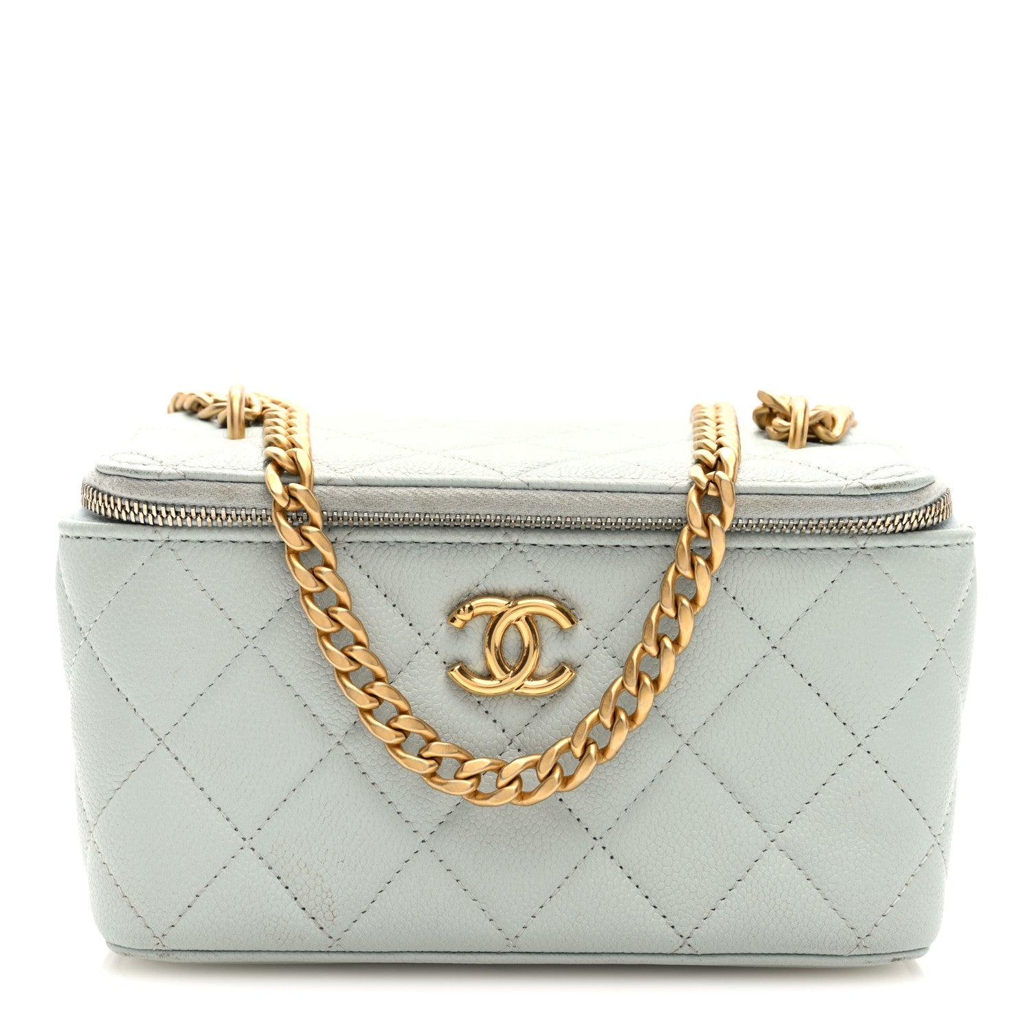Caviar Quilted Sweetheart Vanity Case Bleu Clair