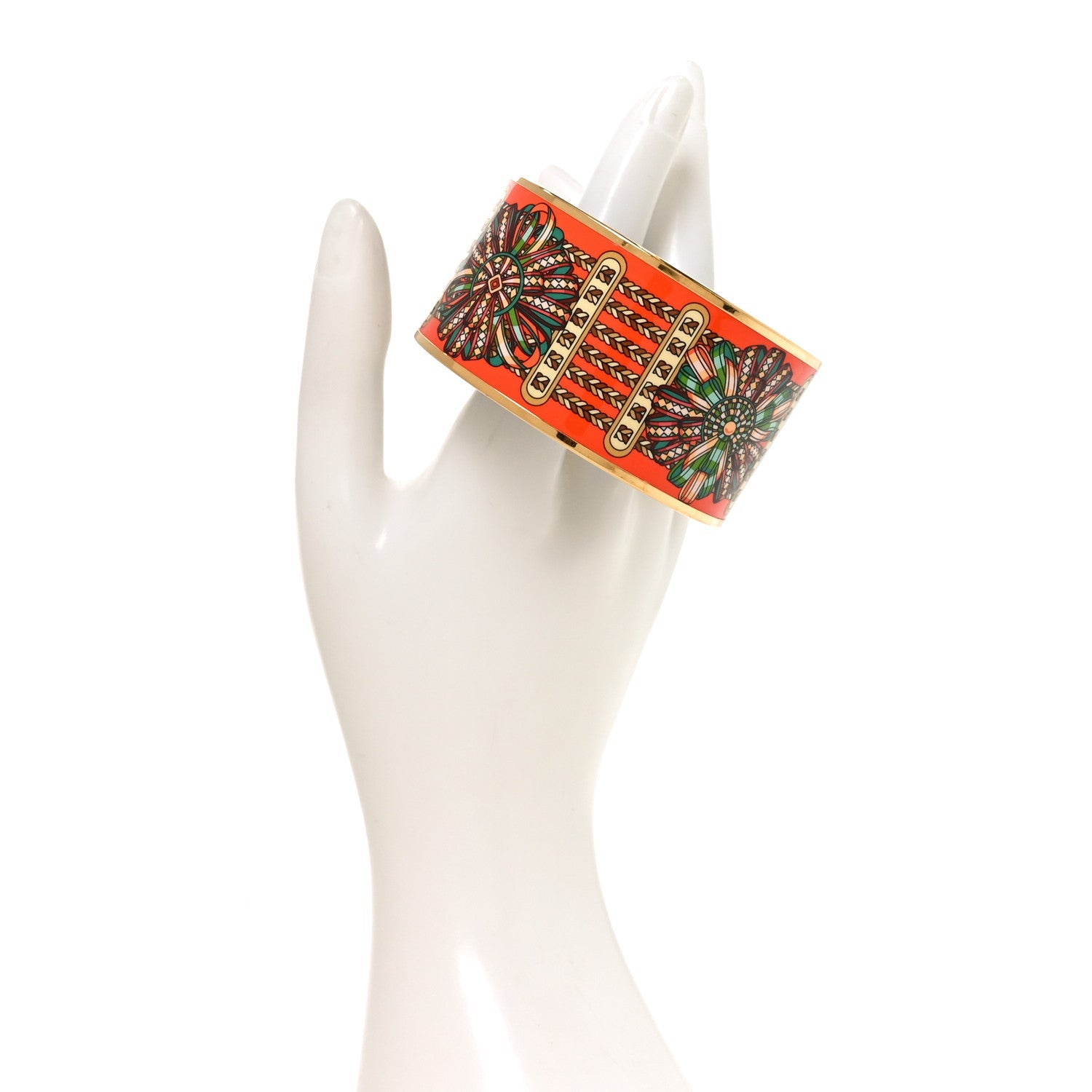 Enamel Printed Rubans de Cheval Extra Wide Bracelet 65 Orange