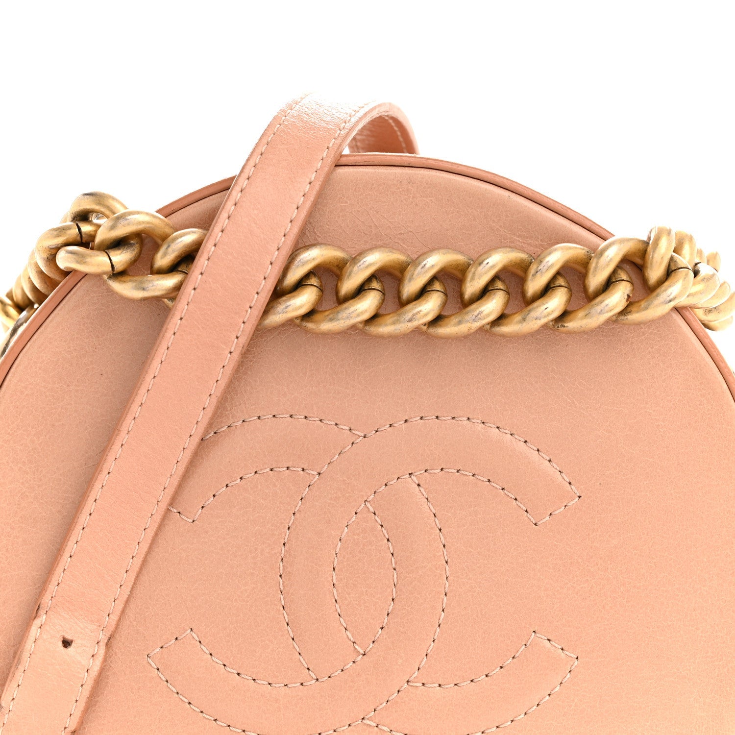 Glazed Calfskin Round As Earth Evening Bag Beige