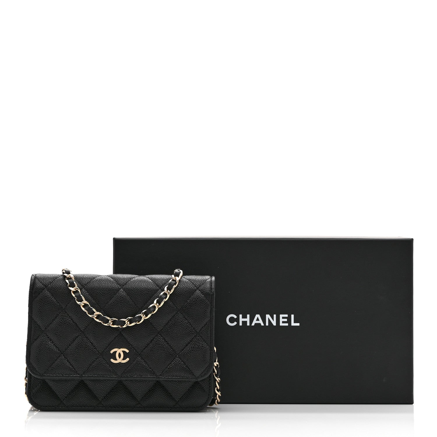 Caviar Quilted Mini Wallet On Chain WOC Black