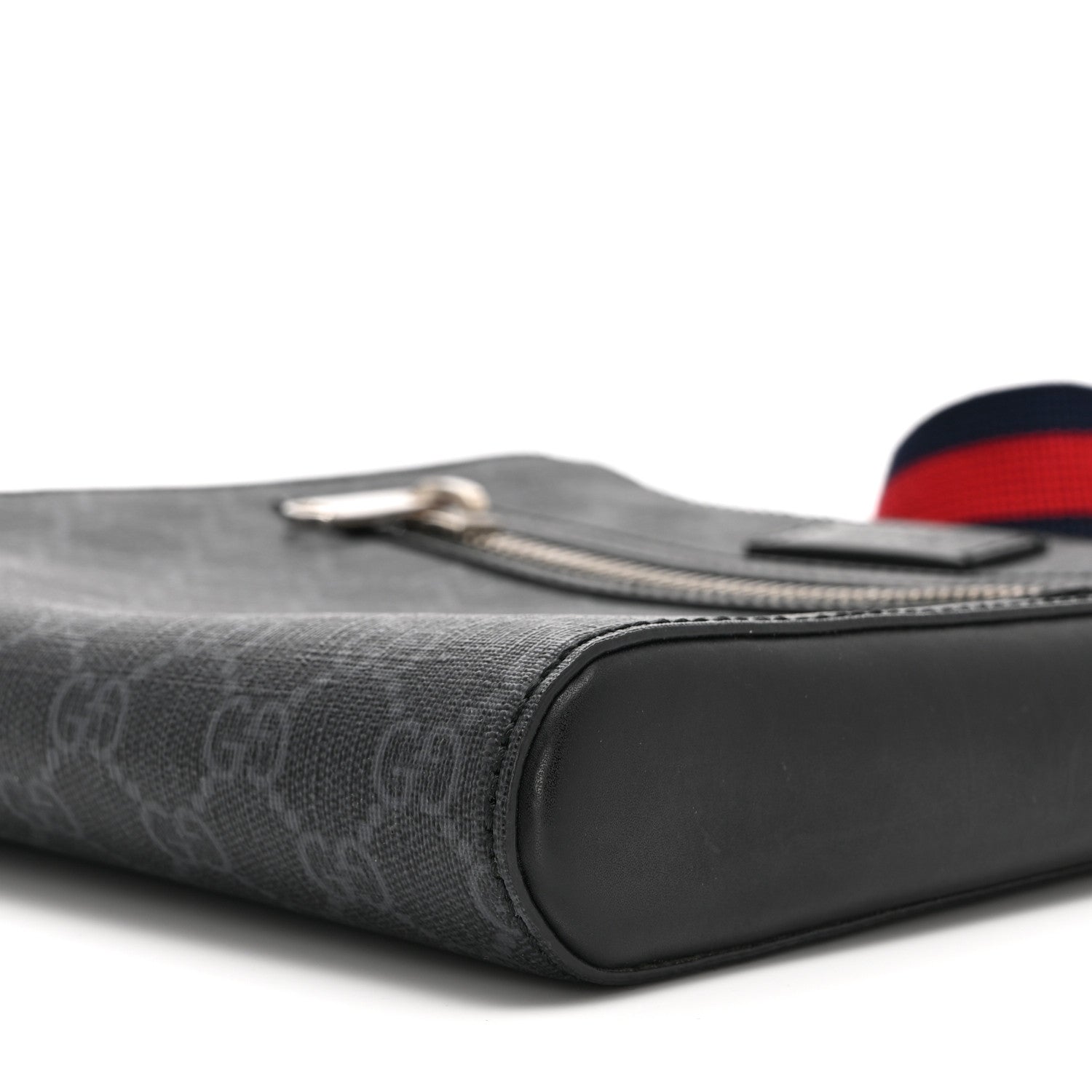GG Supreme Monogram Web Small Flat Messenger Bag Black Grey