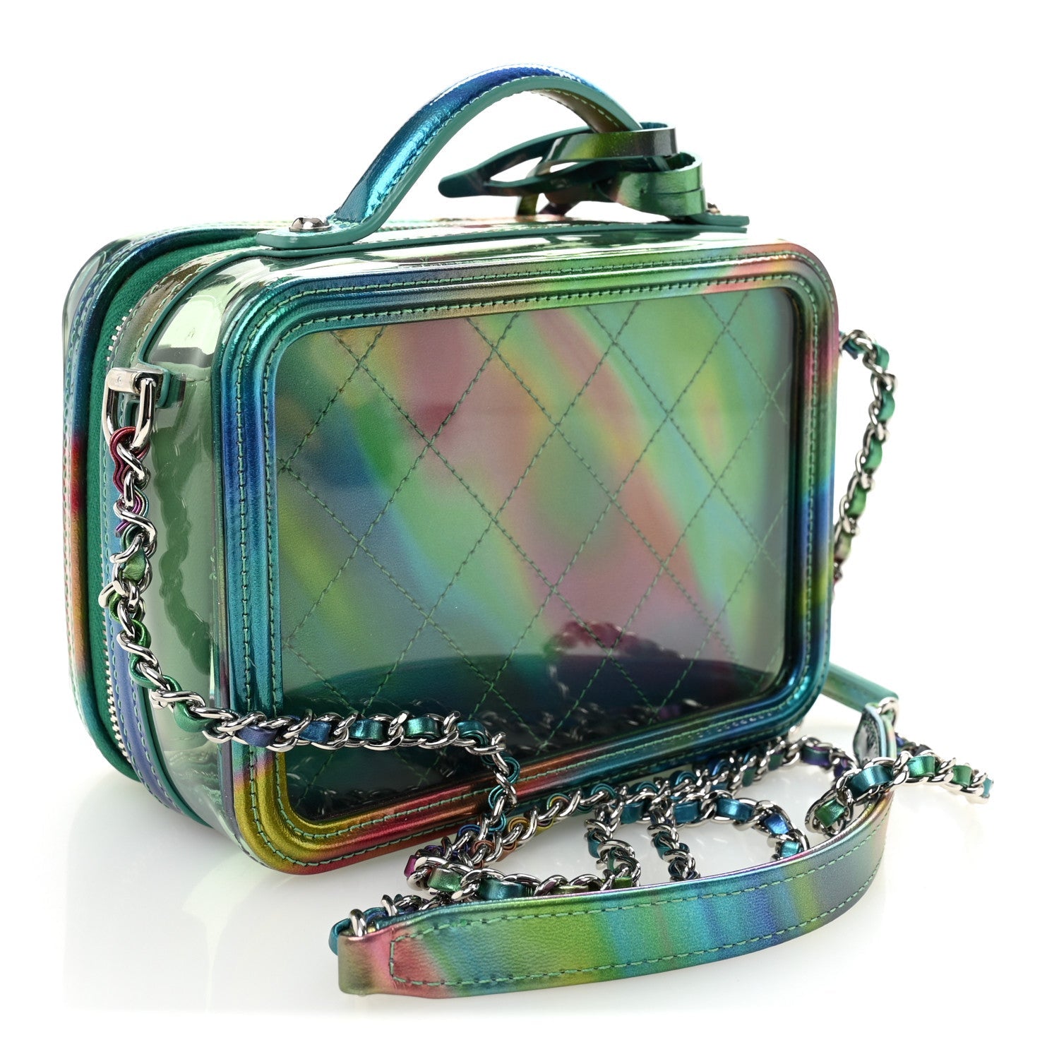 PVC Patent Calfskin Patent Lambskin Small CC Vanity Case Green