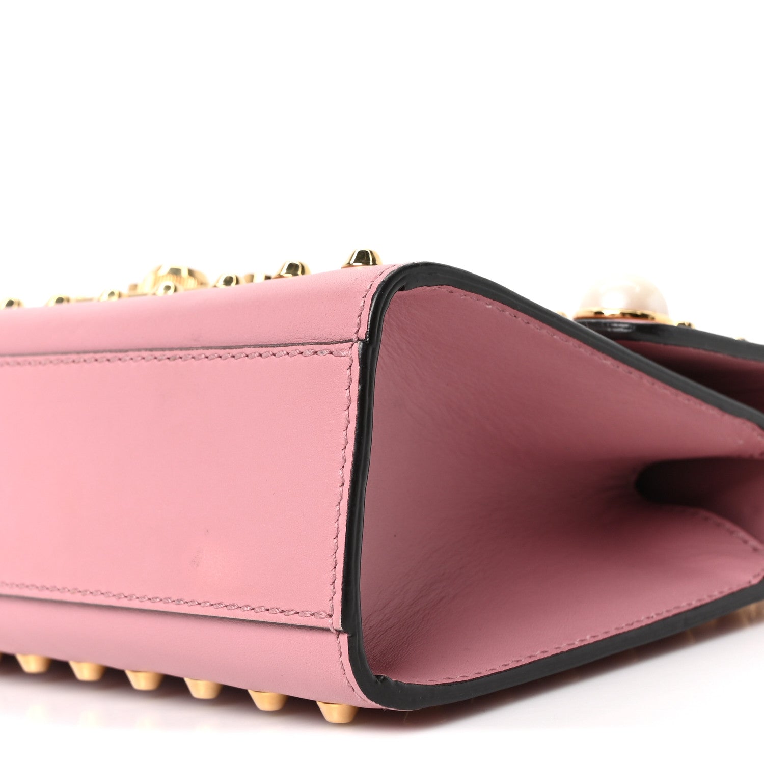 Calfskin Studded Small Padlock Shoulder Bag Carmine Rose