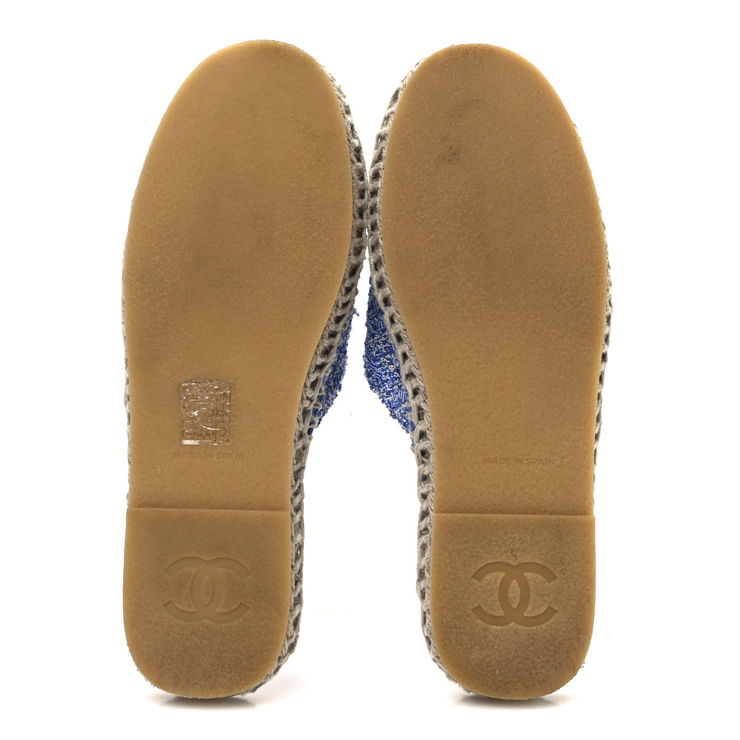 Tweed Sequin Cap Toe CC Espadrilles Mule 36 Blue White