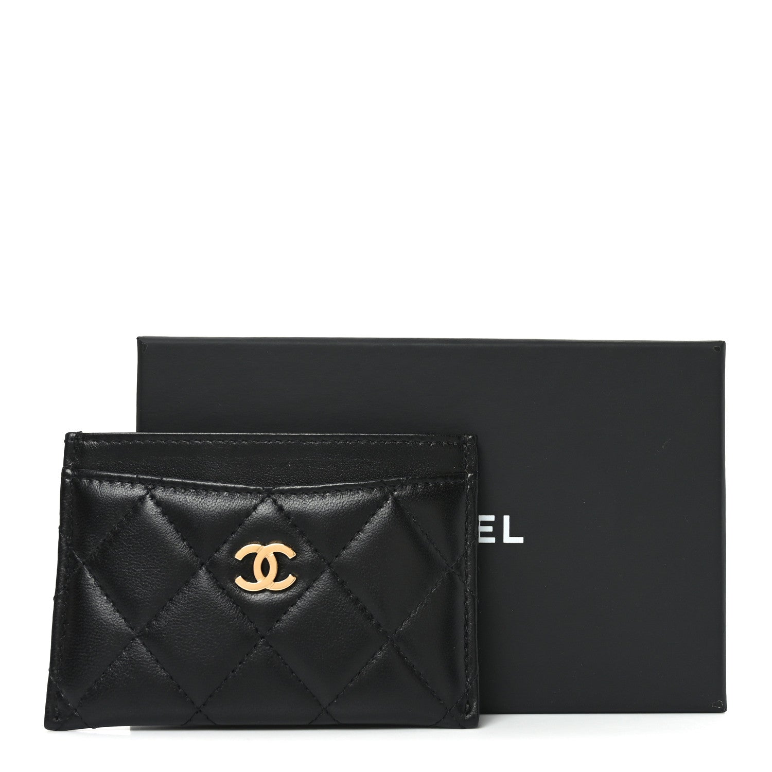 Lambskin Quilted Card Holder Black