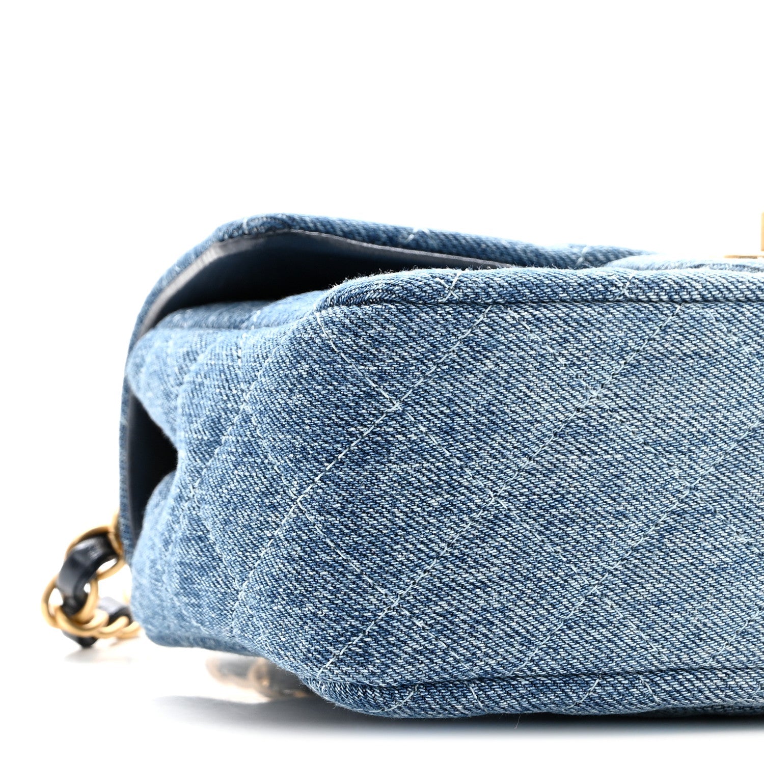 Washed Denim Quilted Mini Rectangular Flap Blue