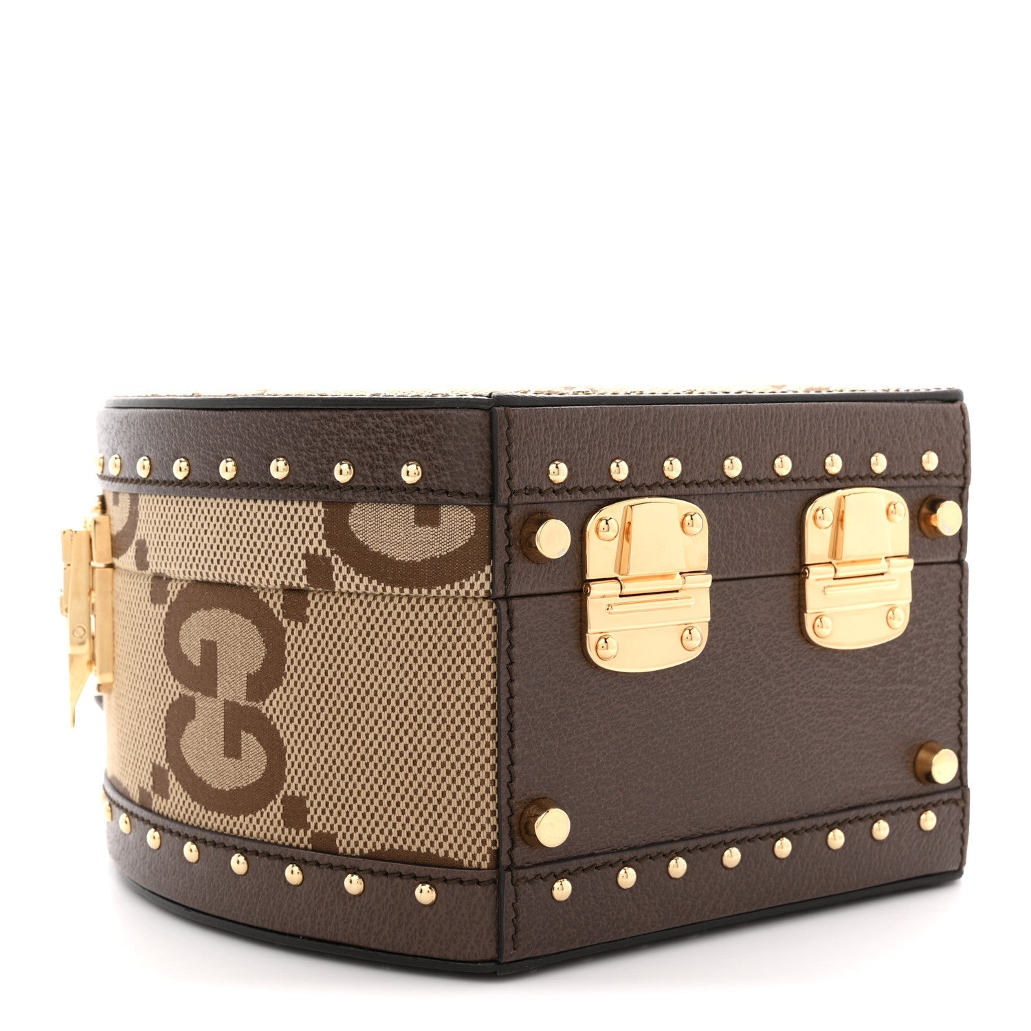 Monogram Jumbo GG Textured Dollar Calfskin Web Mini Savoy Hat Box Camel Ebony New Acero