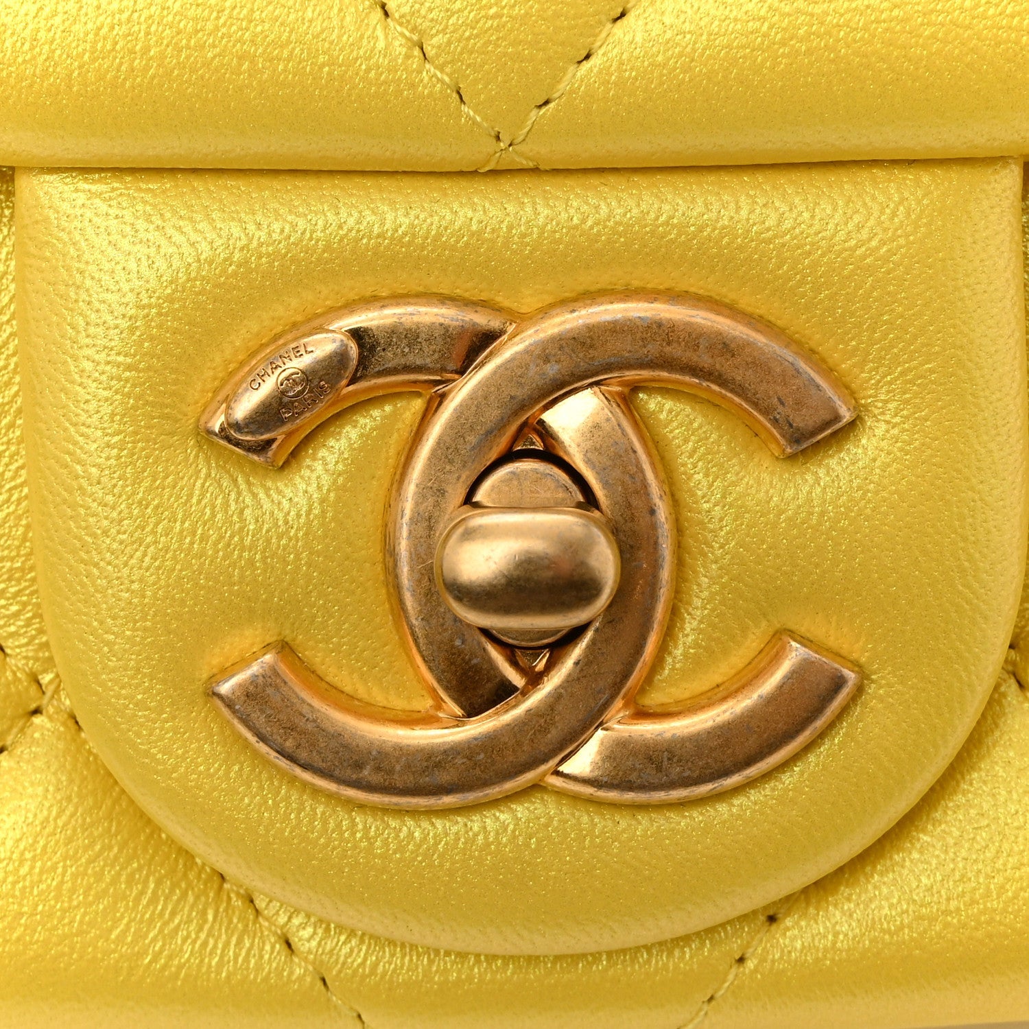 Pearly Lambskin Pearl Quilted Small Flap Yellow