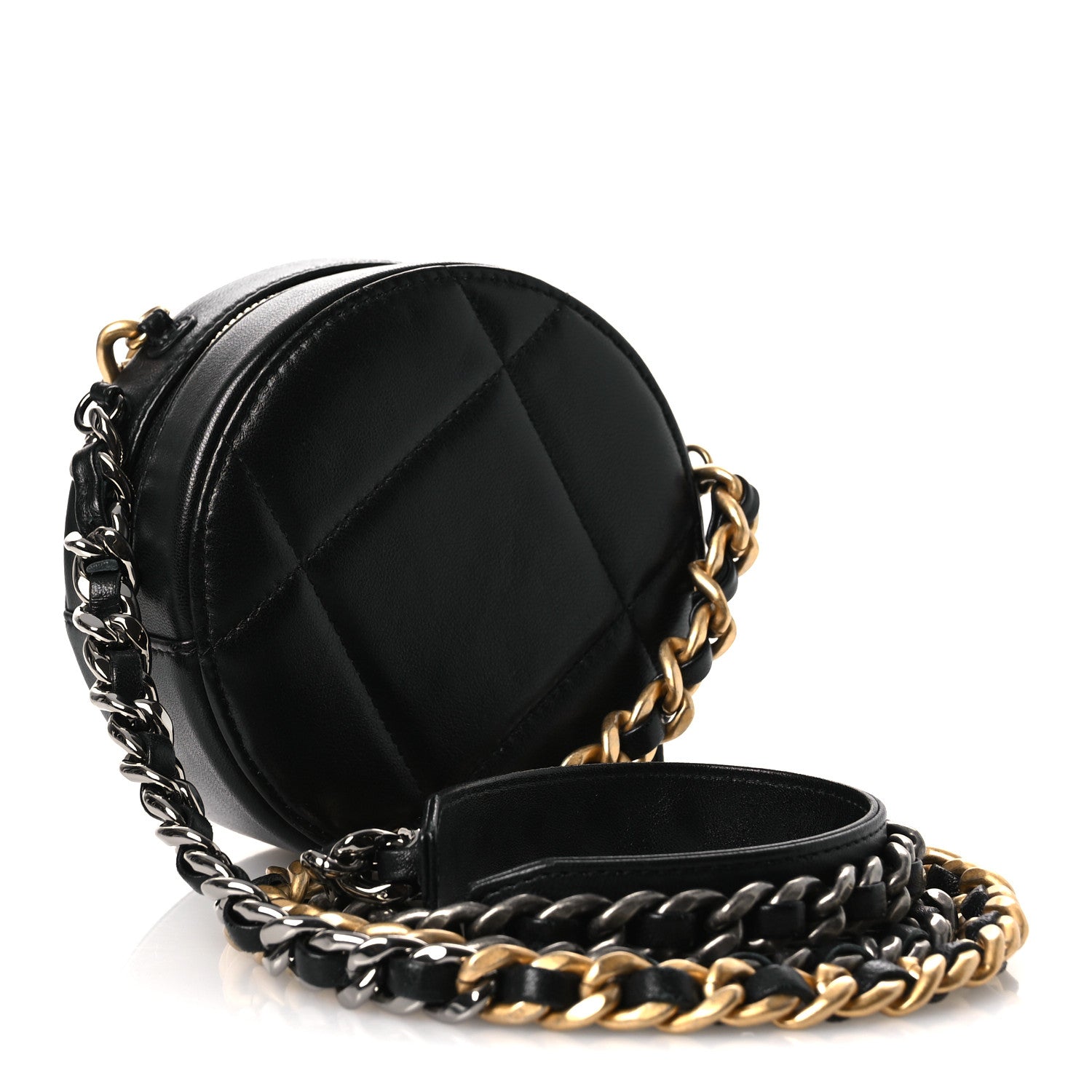 Lambskin Quilted Chanel 19 Round Clutch With Chain Black
