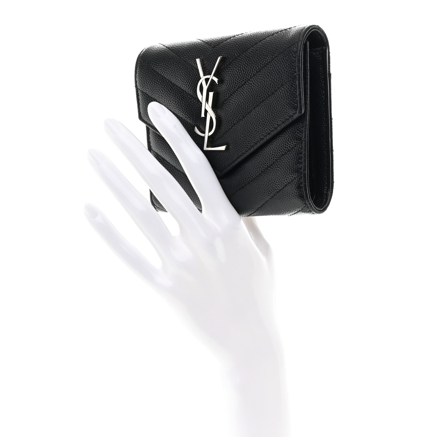 Grain De Poudre Matelasse Chevron Monogram Compact Tri Fold Wallet Black