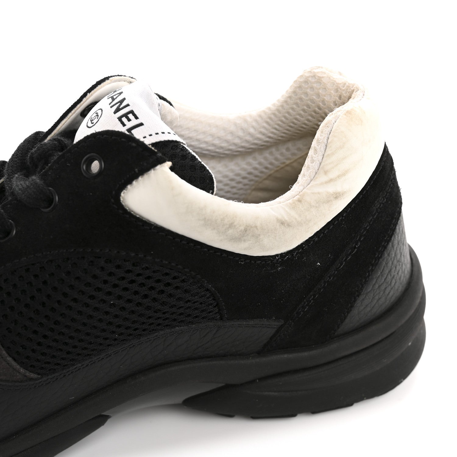 Mesh Suede Grained Calfskin Womens CC Sneakers 39.5 Black White