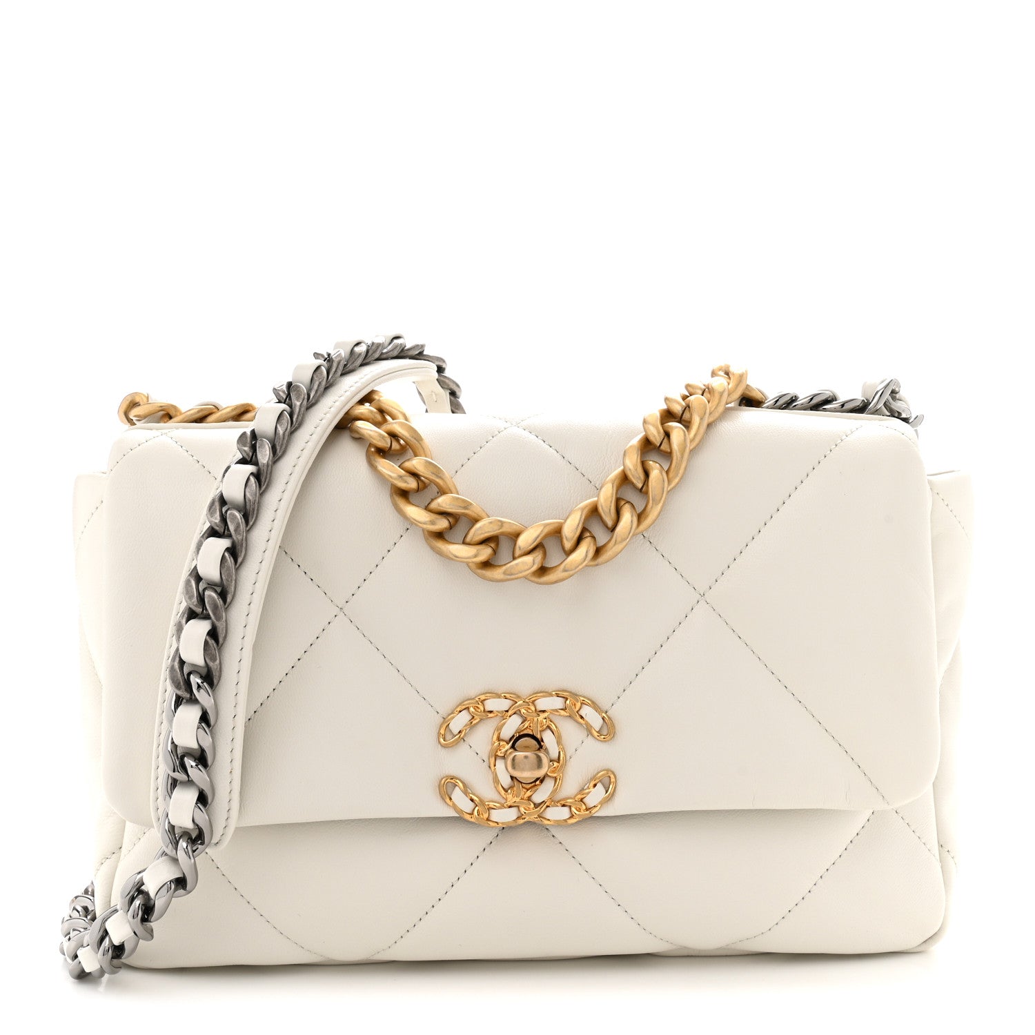Goatskin Quilted Medium Chanel 19 Flap White