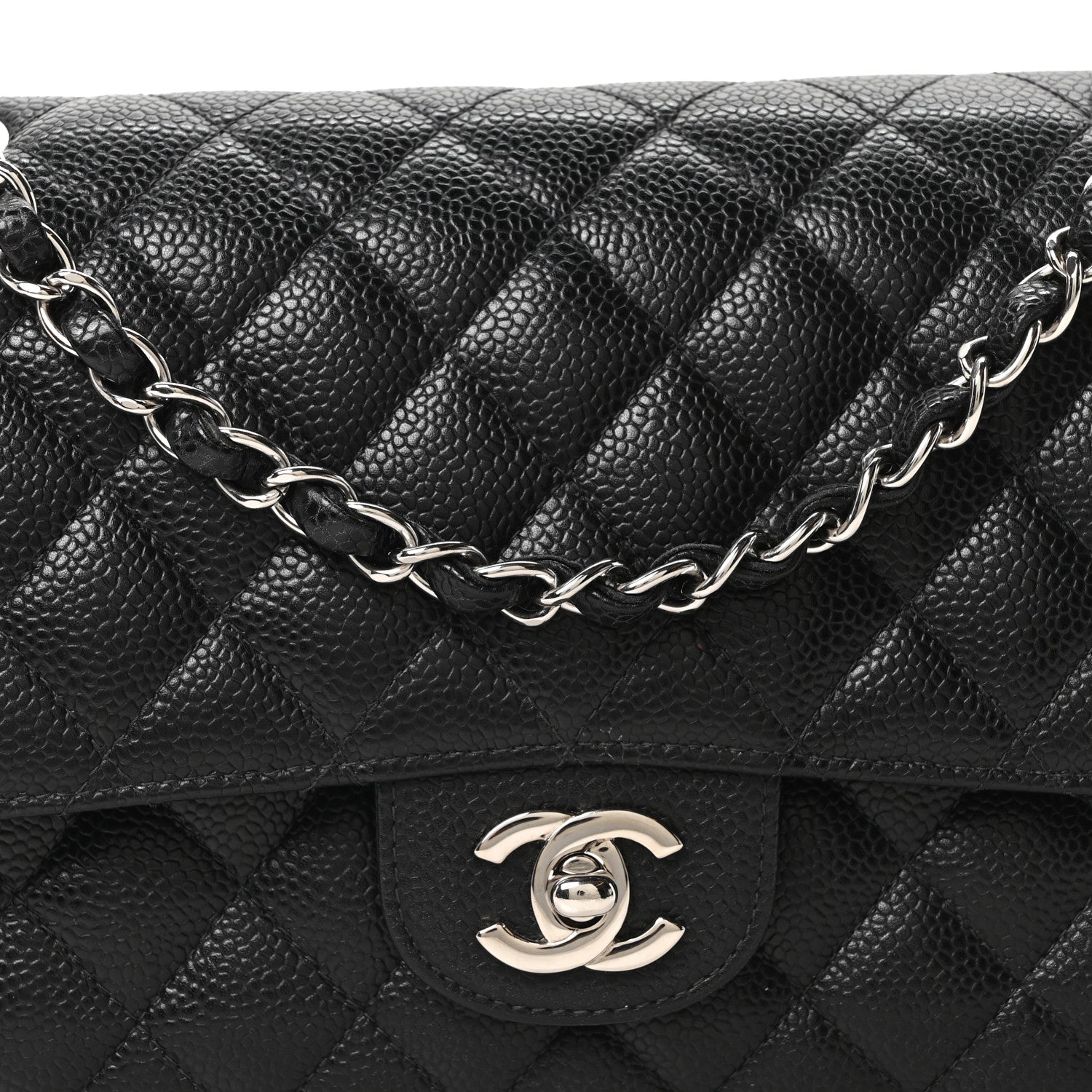 Caviar Quilted Medium Double Flap Black