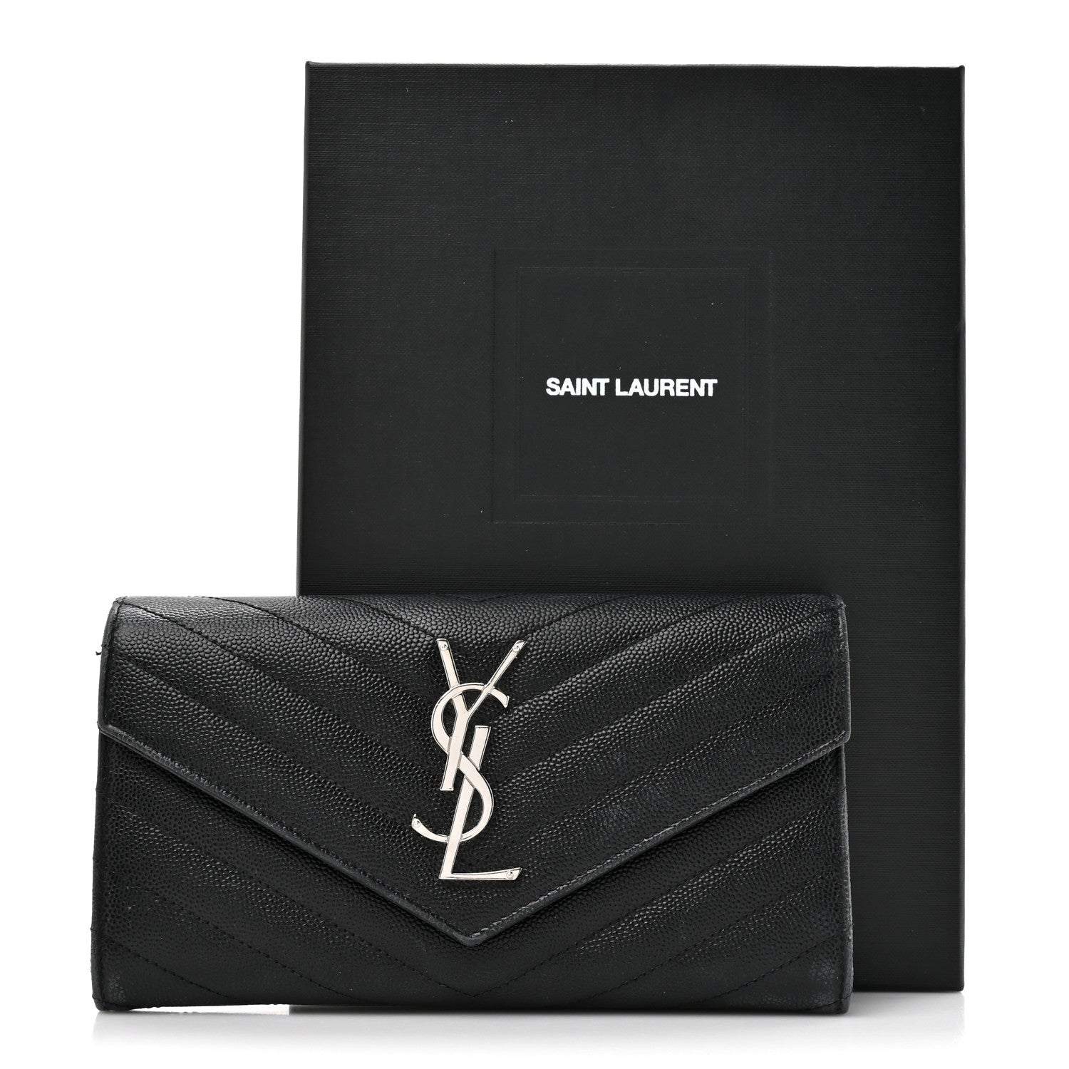 Grain De Poudre Matelasse Chevron Monogram Flap Wallet Black