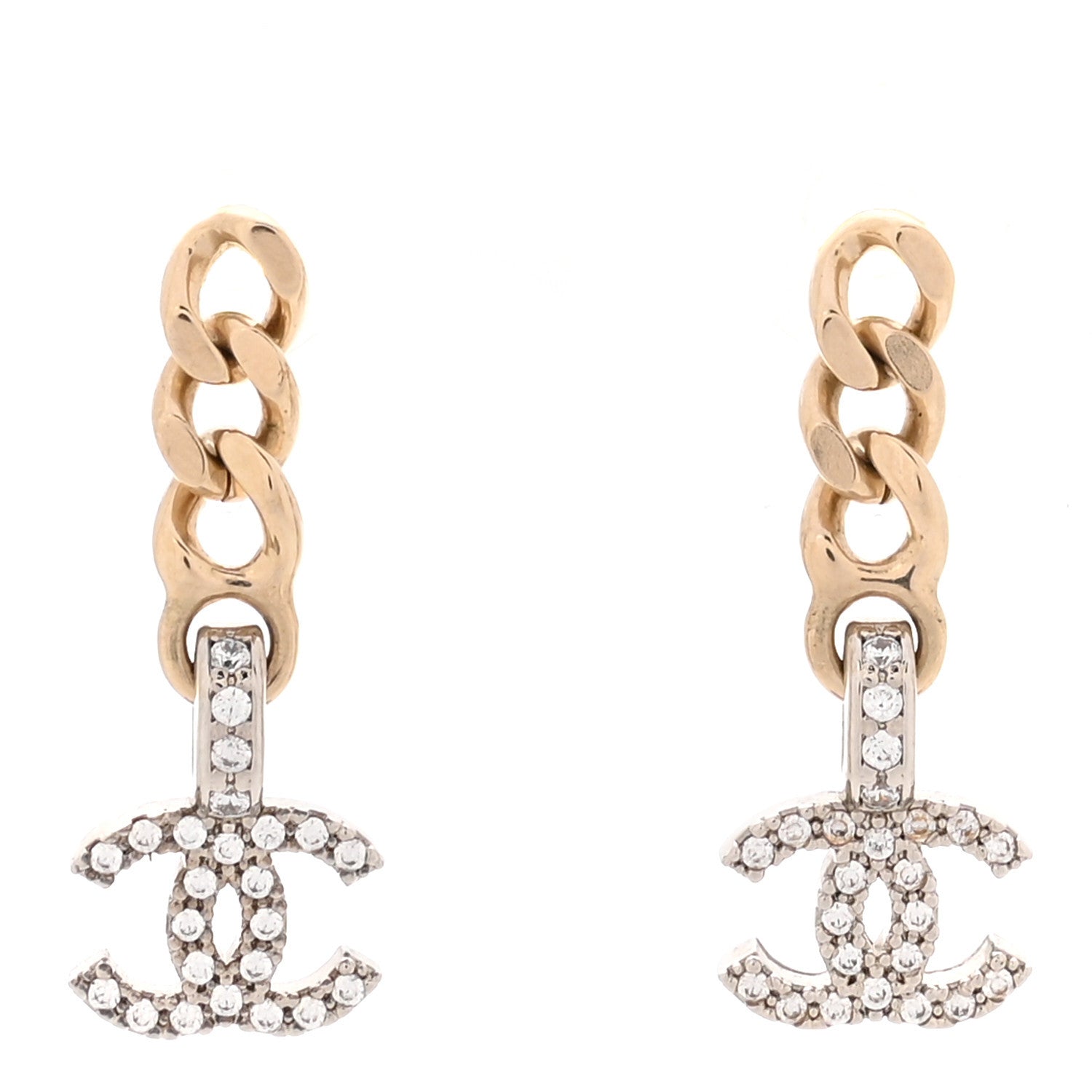 Metal Crystal CC Chain Drop Earrings Gold