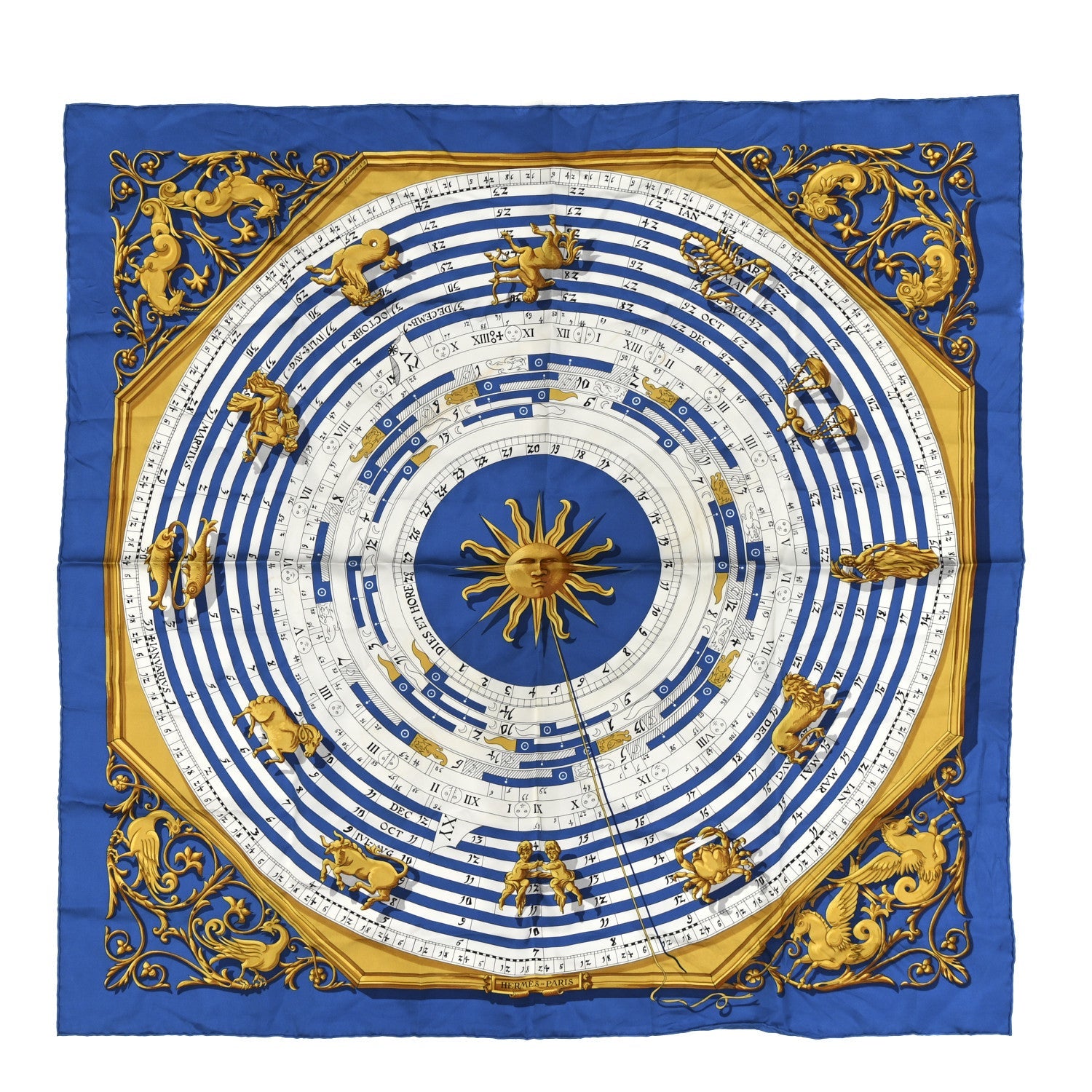 Silk Astrologie Scarf 90 Bleu Cobalt Vieil