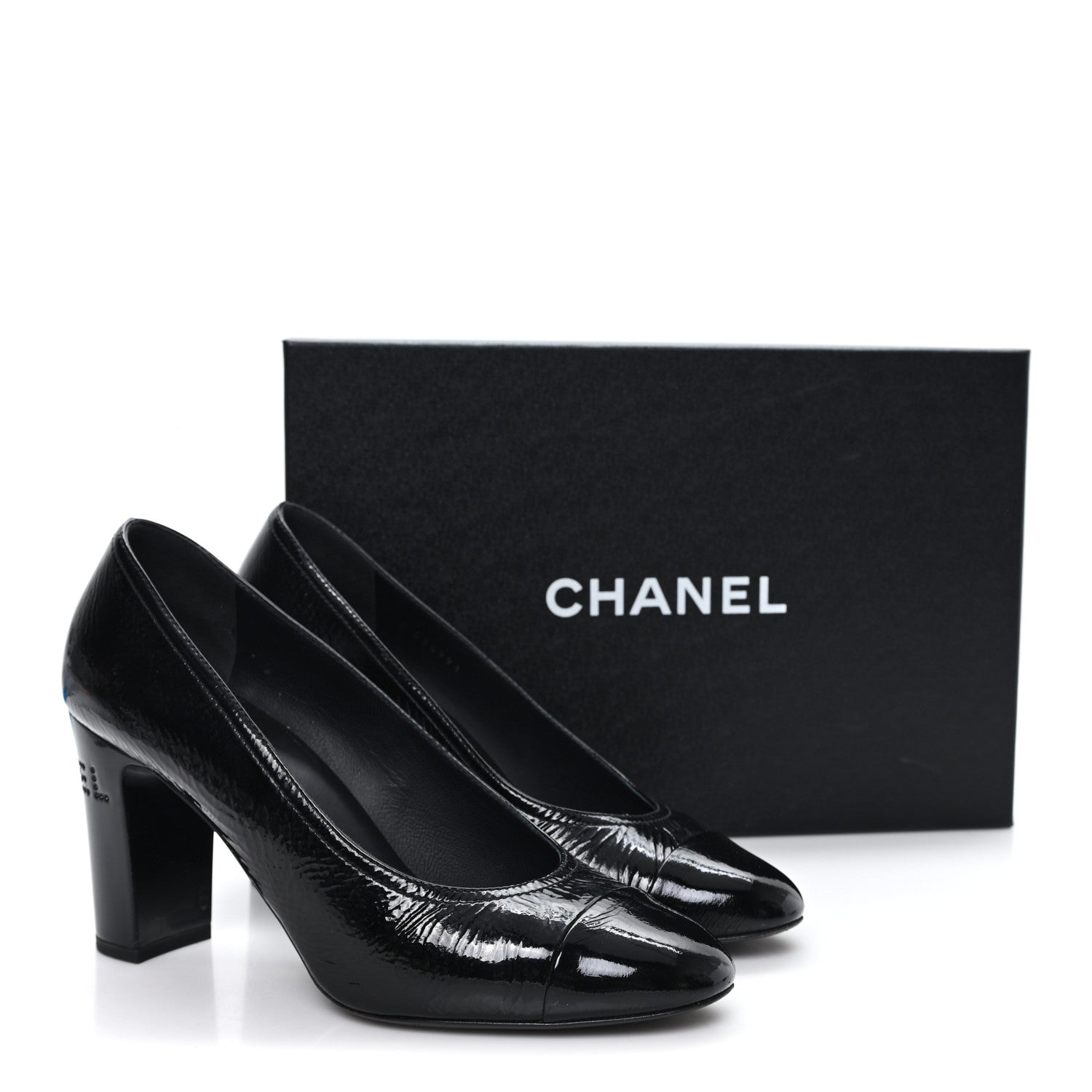 Crumpled Goatskin Patent Calfskin Crystal Cap Toe Logo Pumps 39 Black