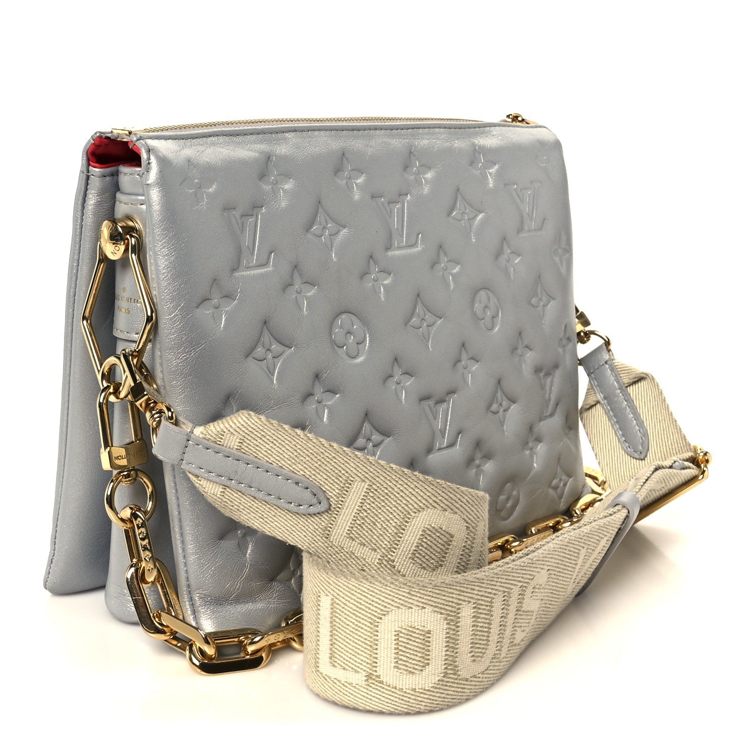 Metallic Lambskin Embossed Monogram Coussin PM Silver
