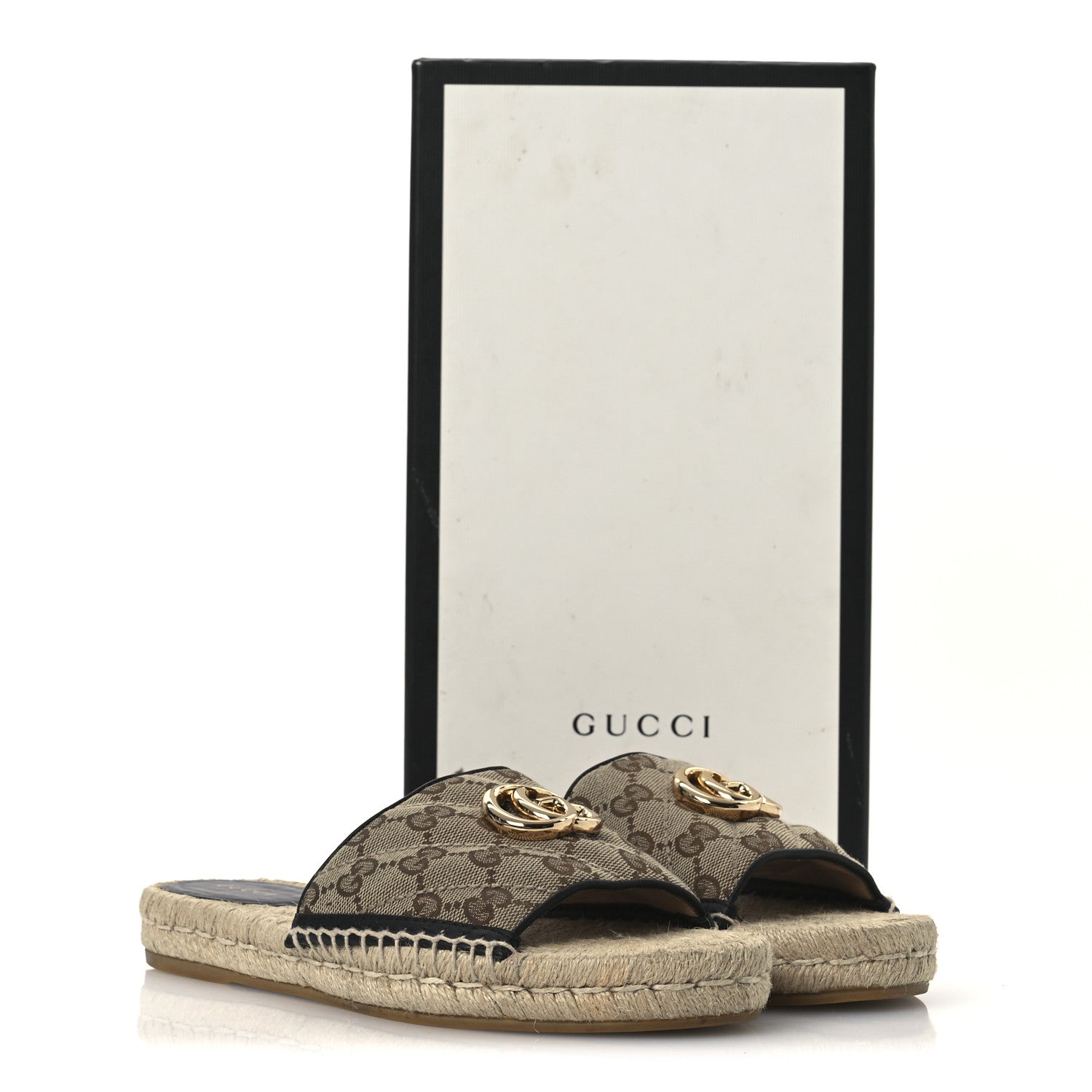 Monogram Matelasse GG Marmont Espadrille 20mm Slide Sandals 37.5 Beige Ebony Black