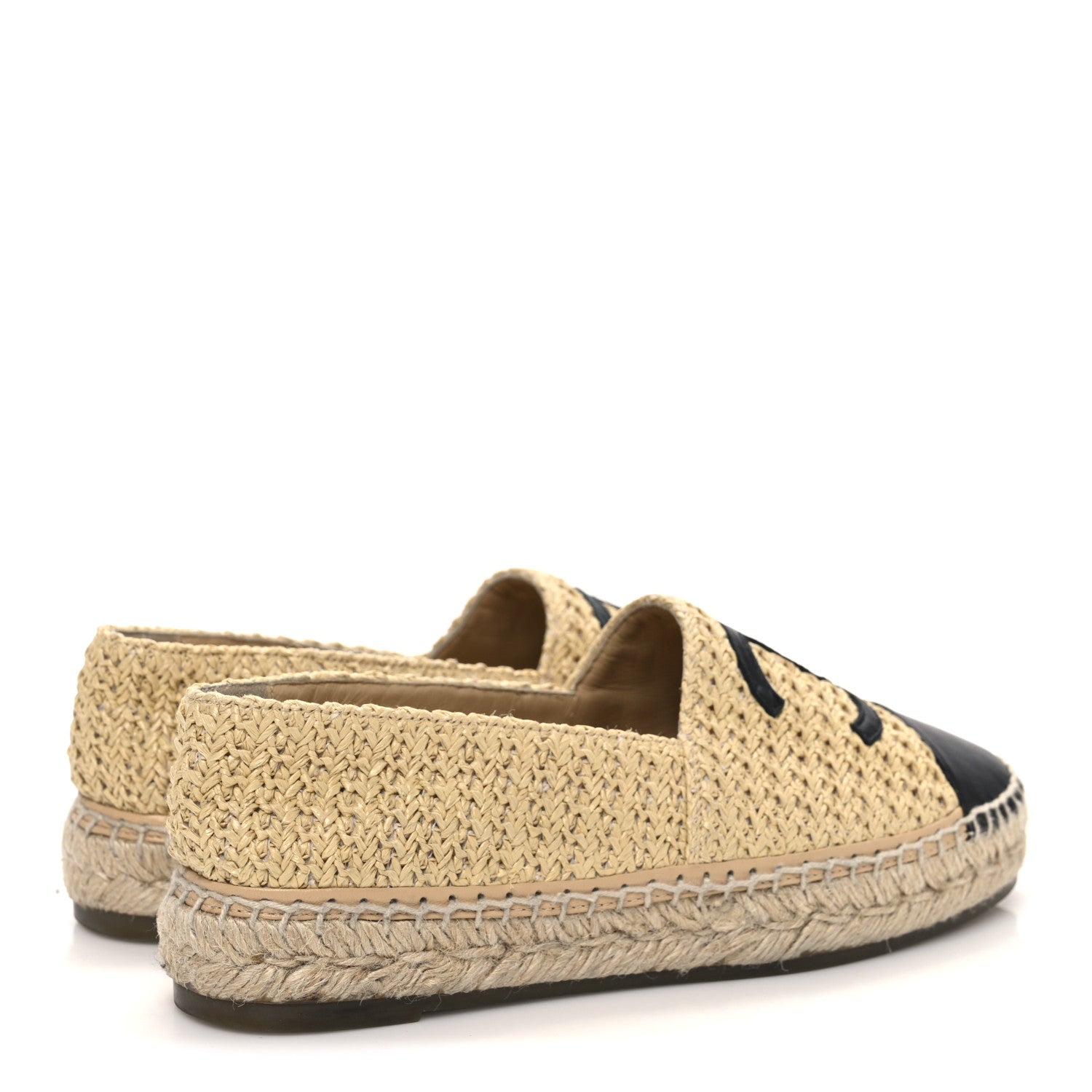 Braided Fabric Lambskin CC Espadrilles 38 Beige Black