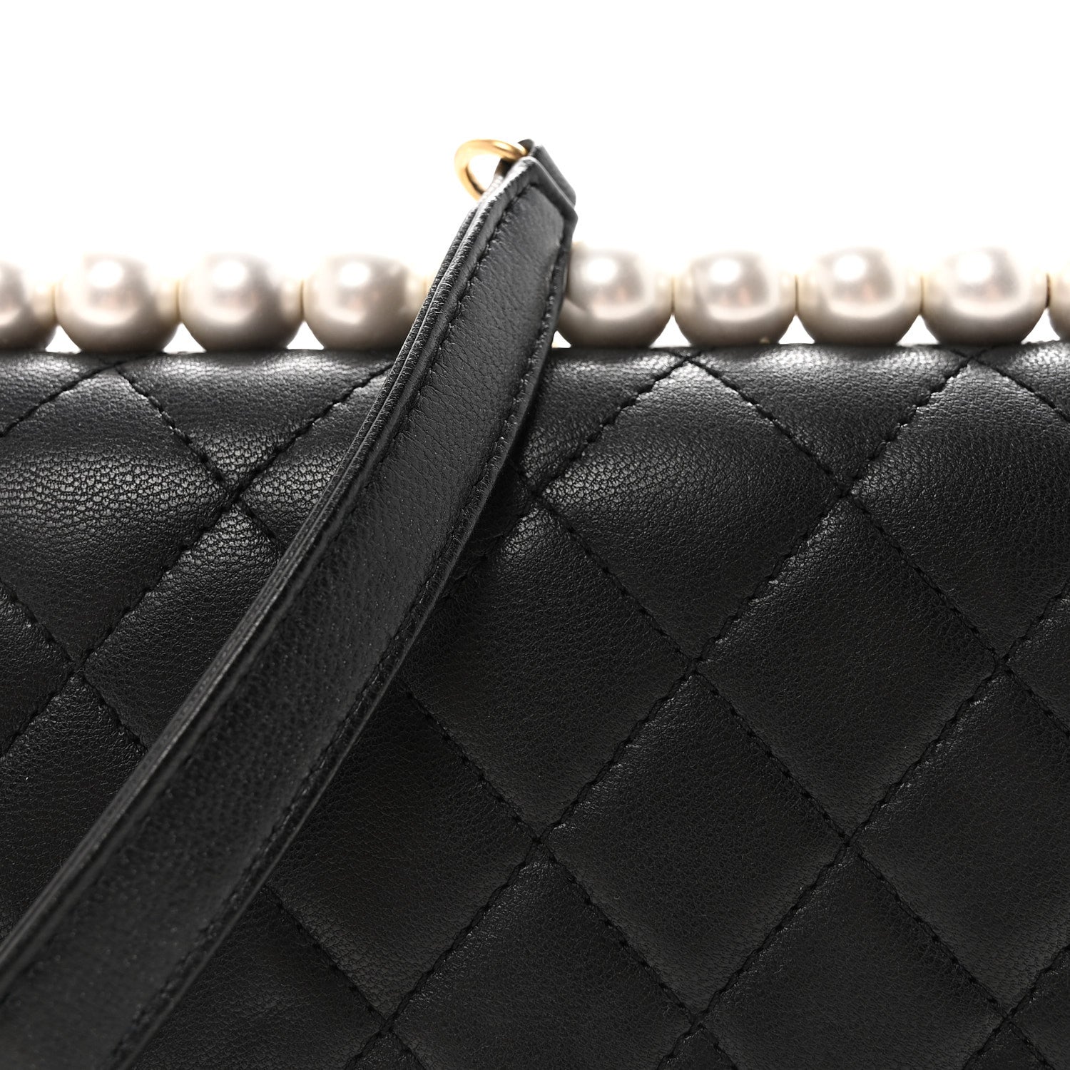 Goatskin Quilted Small Chic Pearls Flap Black