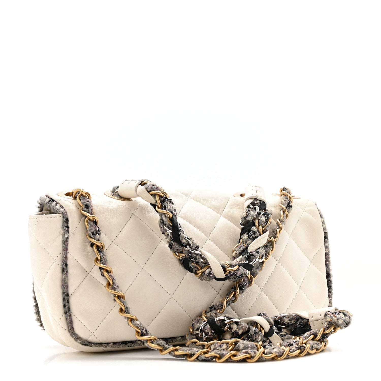 Lambskin Tweed Quilted Flap White