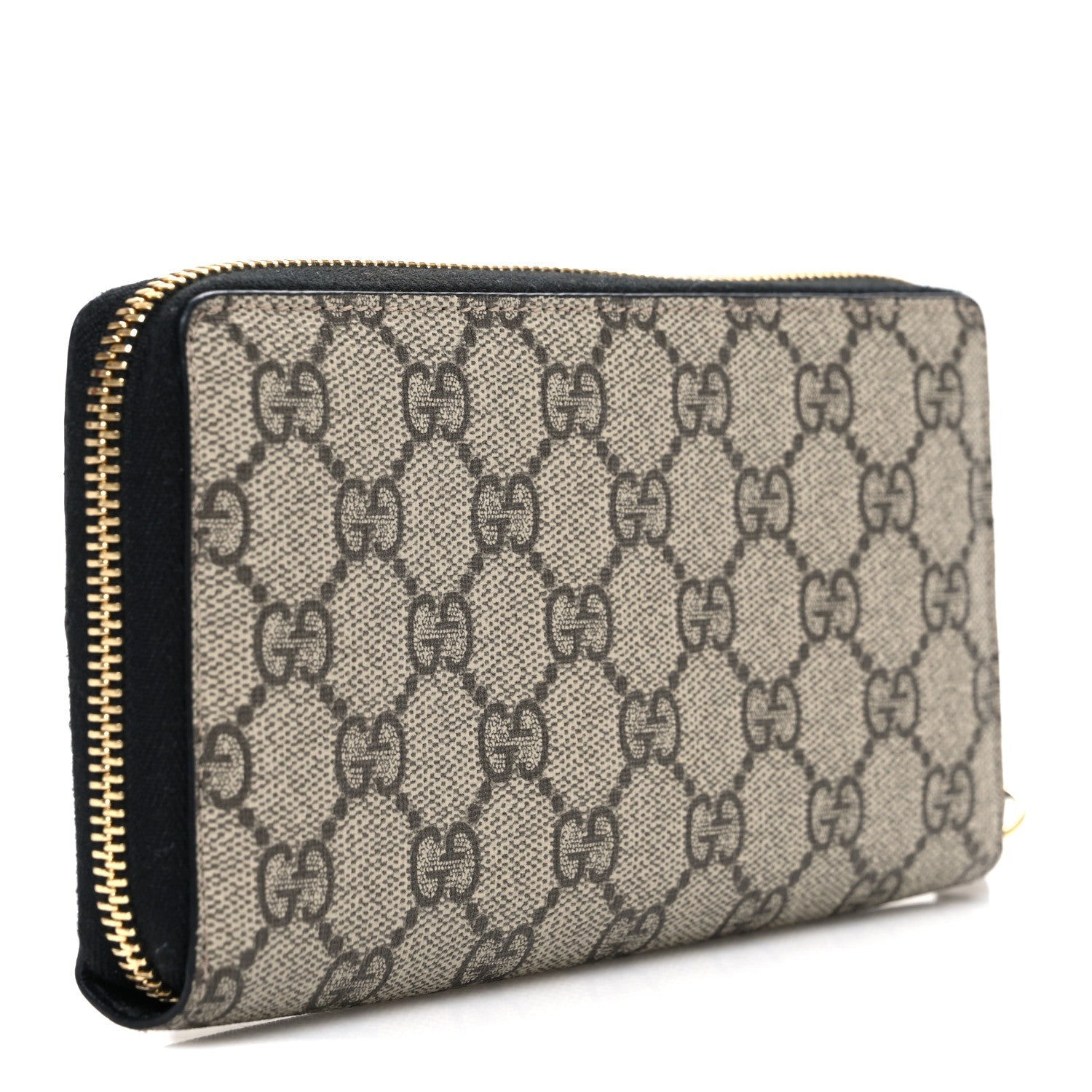 Dollar Calfskin GG Supreme Monogram GG Marmont Zip Around Wallet Black Beige Ebony