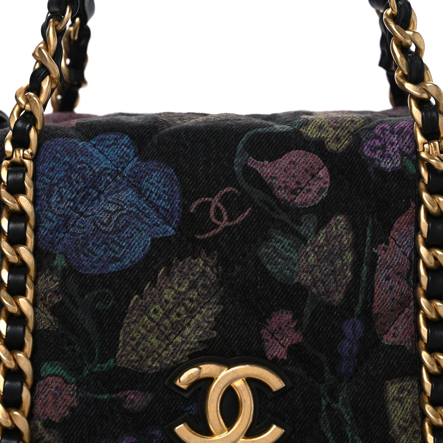 Denim Printed Destination Chenonceau Shoulder Bag Charcoal Multicolor