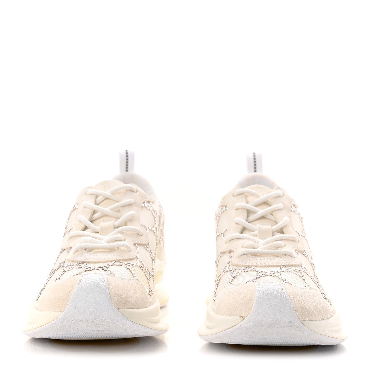 Tela Retino Mesh Crystal Suede GG Monogram Womens Gucci Run Sneakers 37.5 Off White Silver