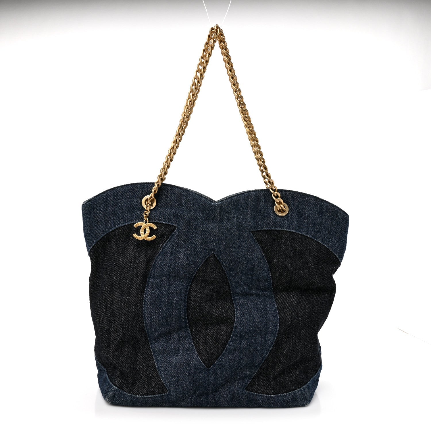 Denim Large Two Tone CC Shopping Tote Blue