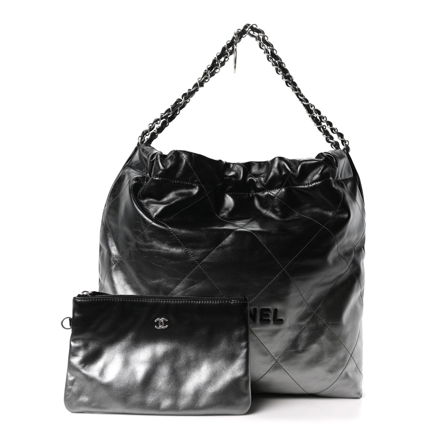 Metallic Shaded Calfskin Quilted Chanel 22 Black Silver