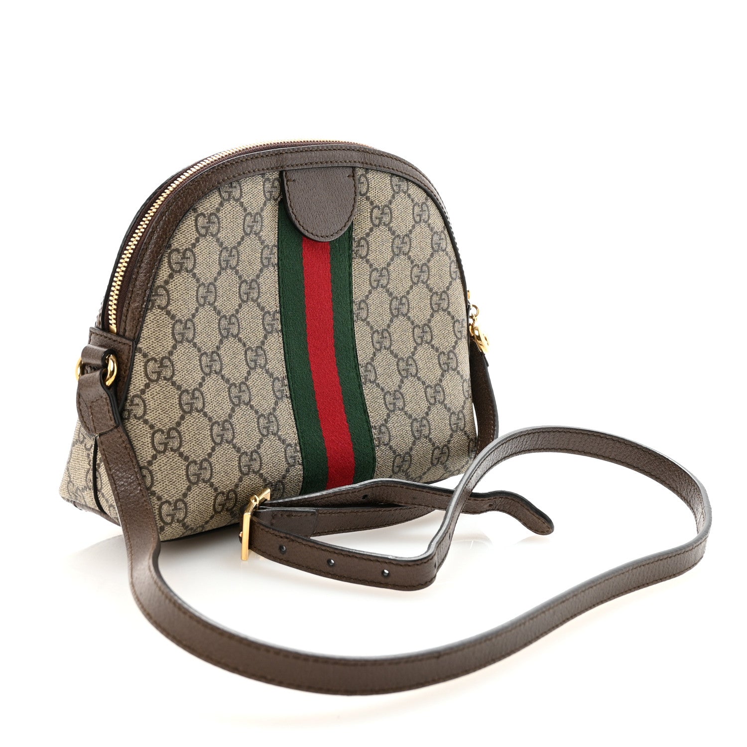 GG Supreme Monogram Textured Dollar Calfskin Web Small Ophidia Dome Shoulder Bag Beige Ebony New Acero
