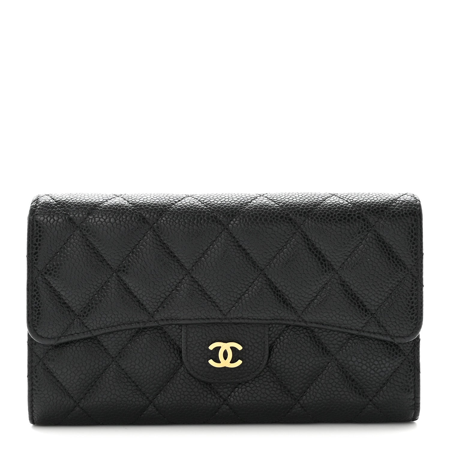 Caviar Quilted Large Flap Wallet Black