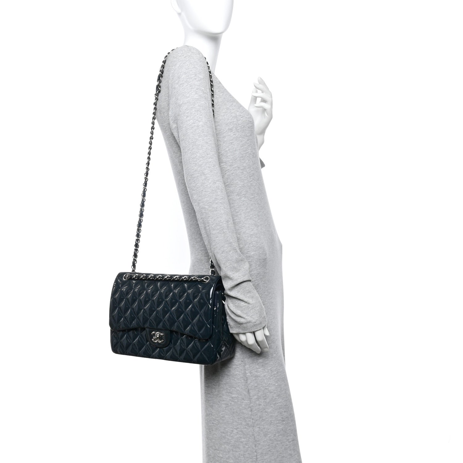 Patent Quilted Jumbo Double Flap Navy