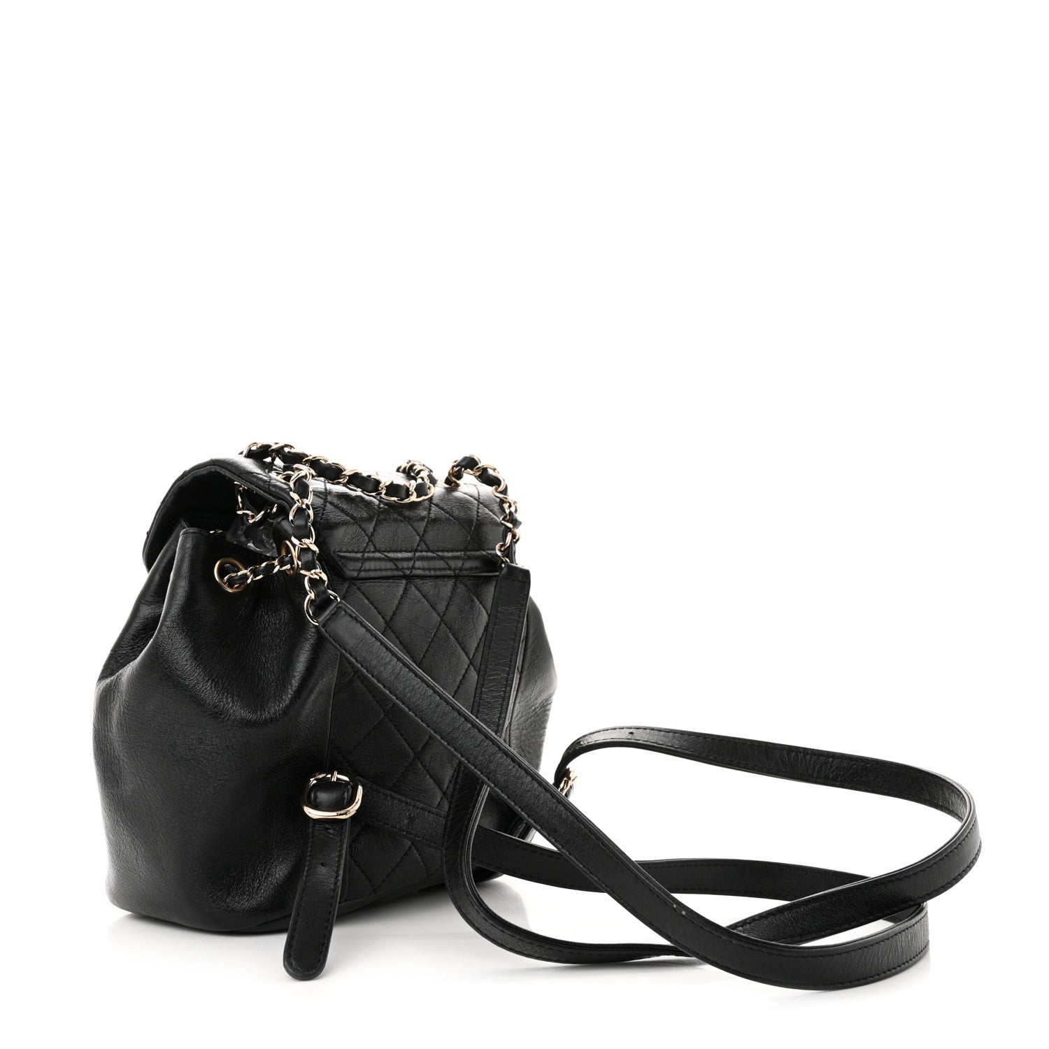 Glazed Aged Calfskin Quilted Small Duma Drawstring Backpack Black