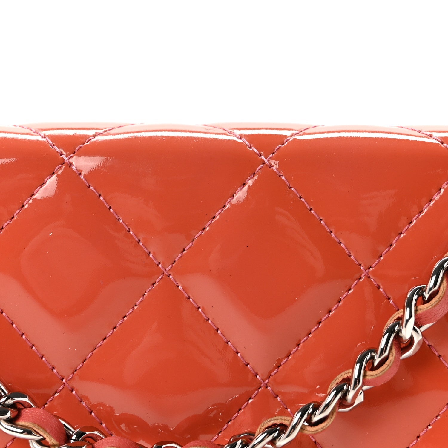 Patent Quilted Brilliant Wallet On Chain WOC Coral