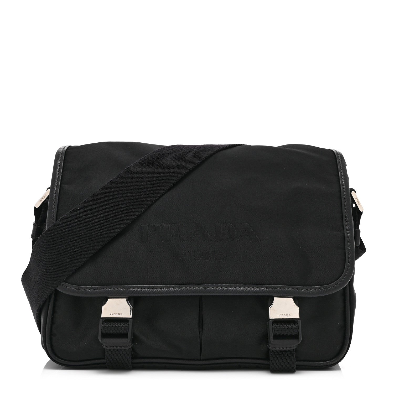 Tessuto Nylon Saffiano Logo Messenger Bag Black
