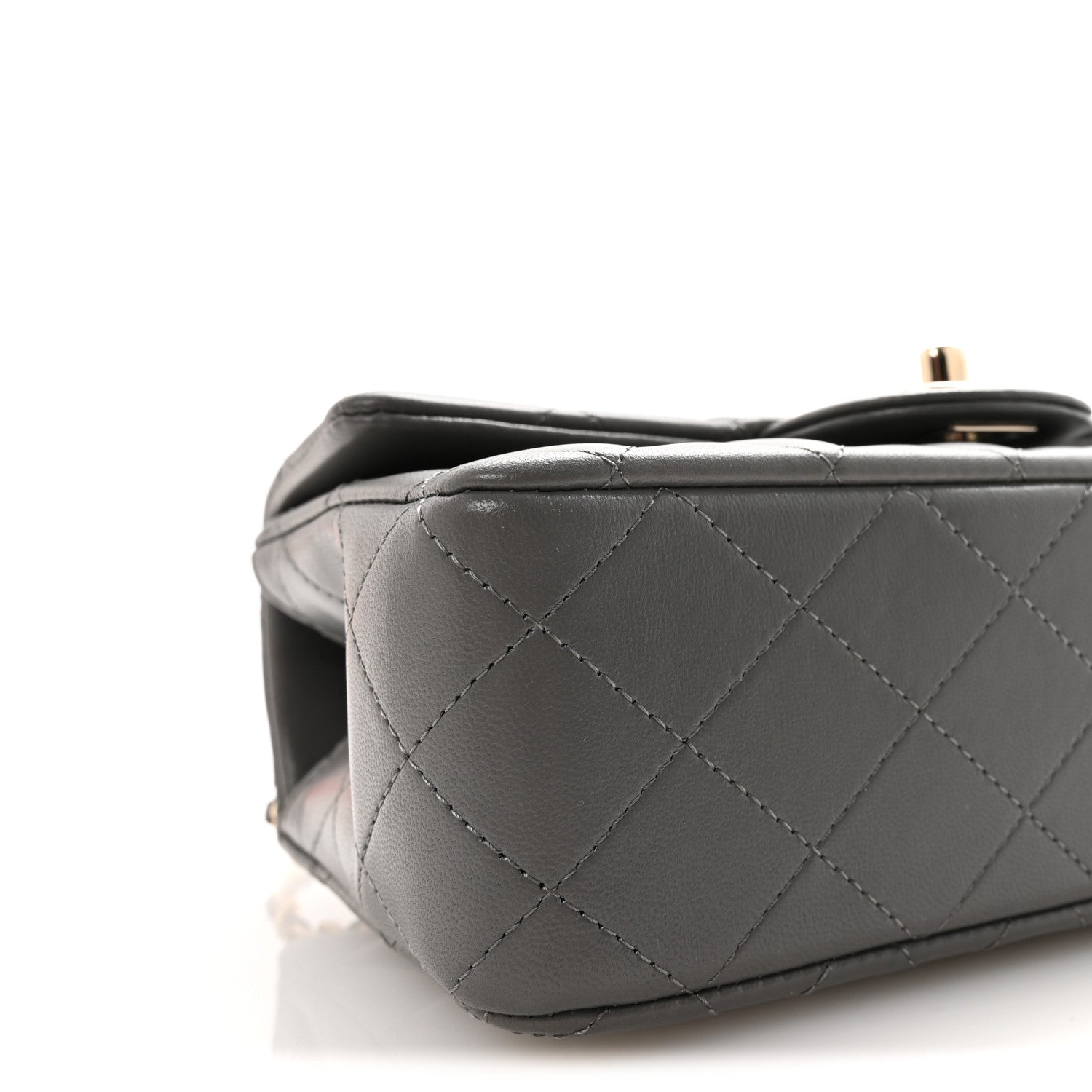 Lambskin Quilted Mini Top Handle Rectangular Flap Dark Grey