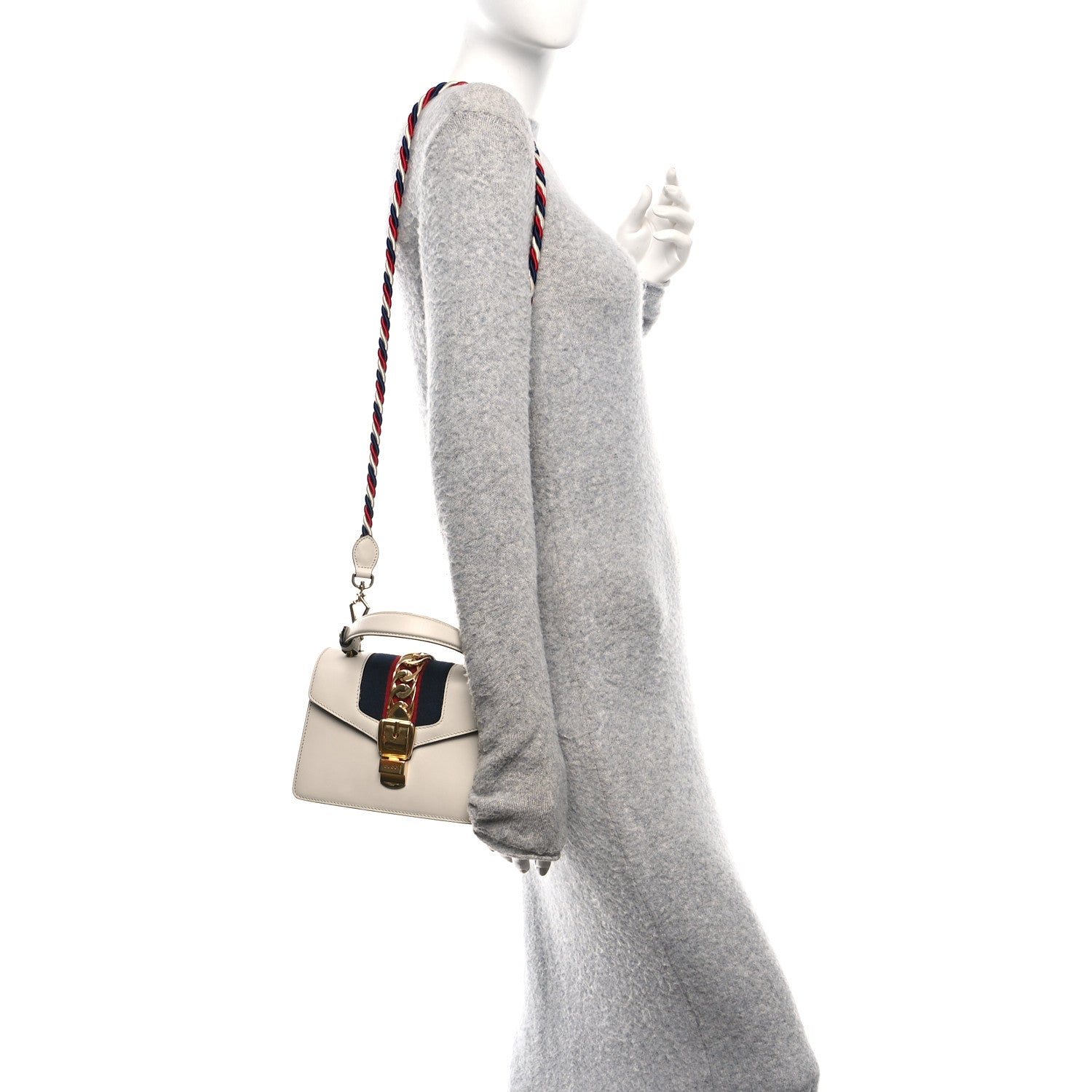 Calfskin Mini Sylvie Top Handle Bag White