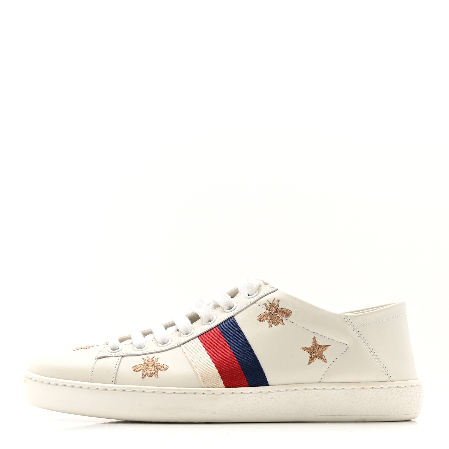 Calfskin Bee Star Embroidered Sylvie Web Ace Sneakers 38 White