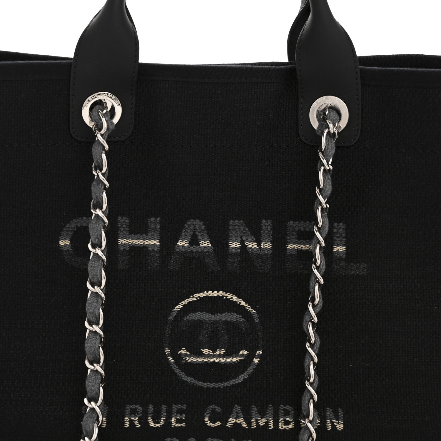 Striped Canvas Medium Deauville Tote Grey Black