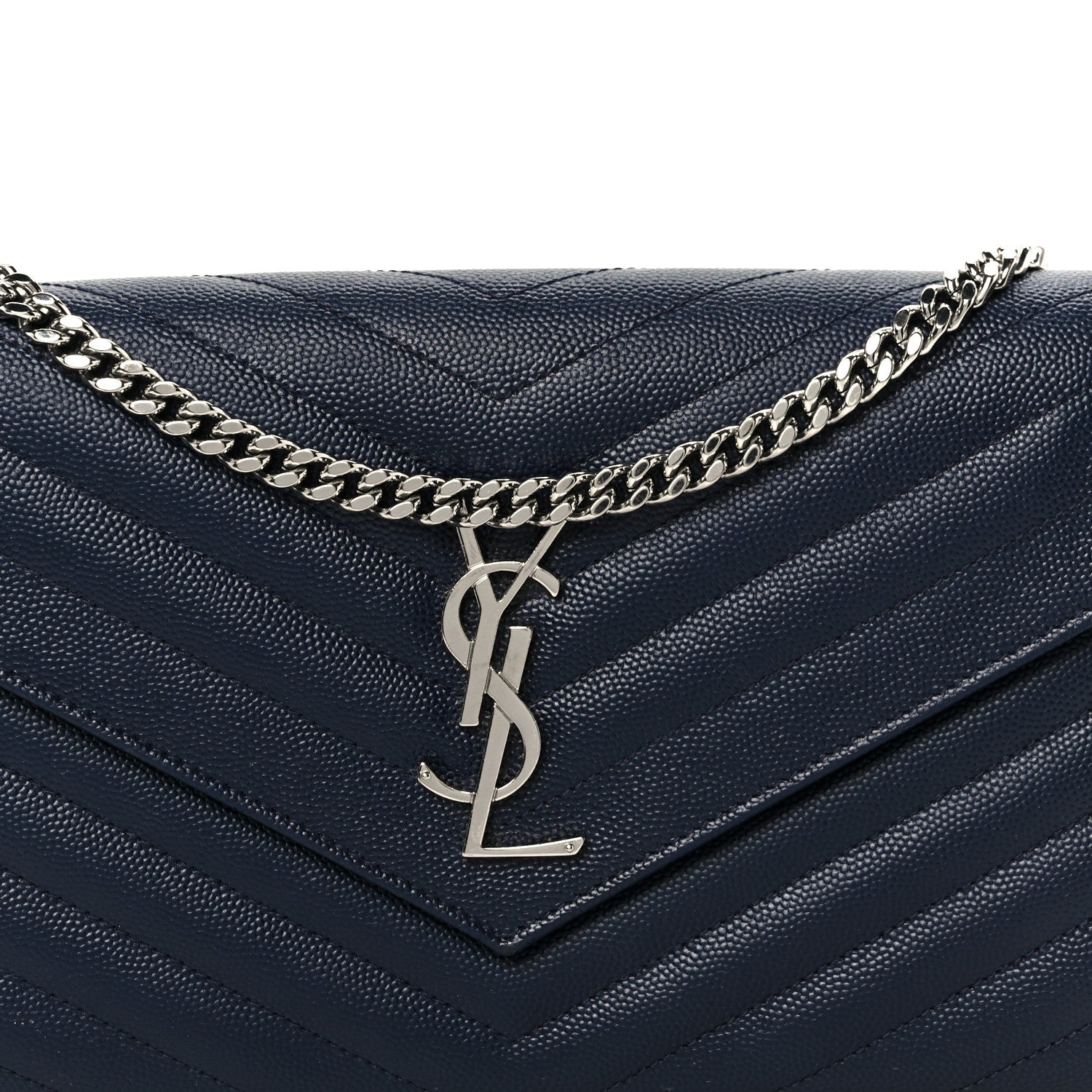 Grain De Poudre Matelasse Chevron Monogram Chain Wallet Deep Marine