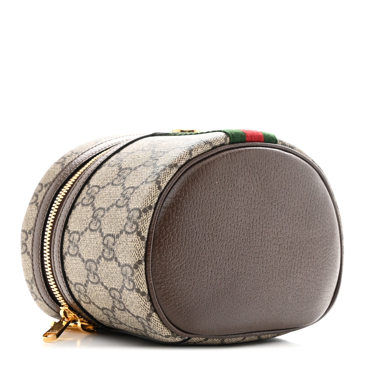 GG Supreme Monogram Textured Calfskin Web Ophidia Vanity Cosmetic Case Beige Ebony New Acero