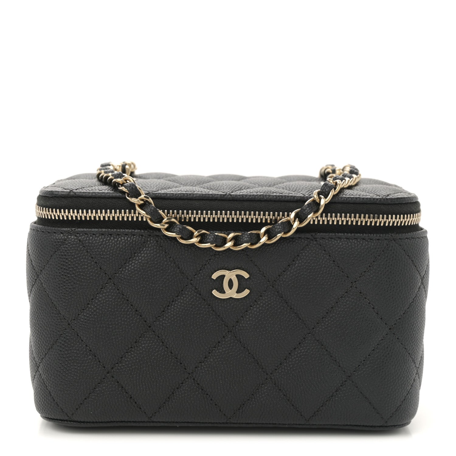Caviar Quilted Small Vanity Case With Chain Black