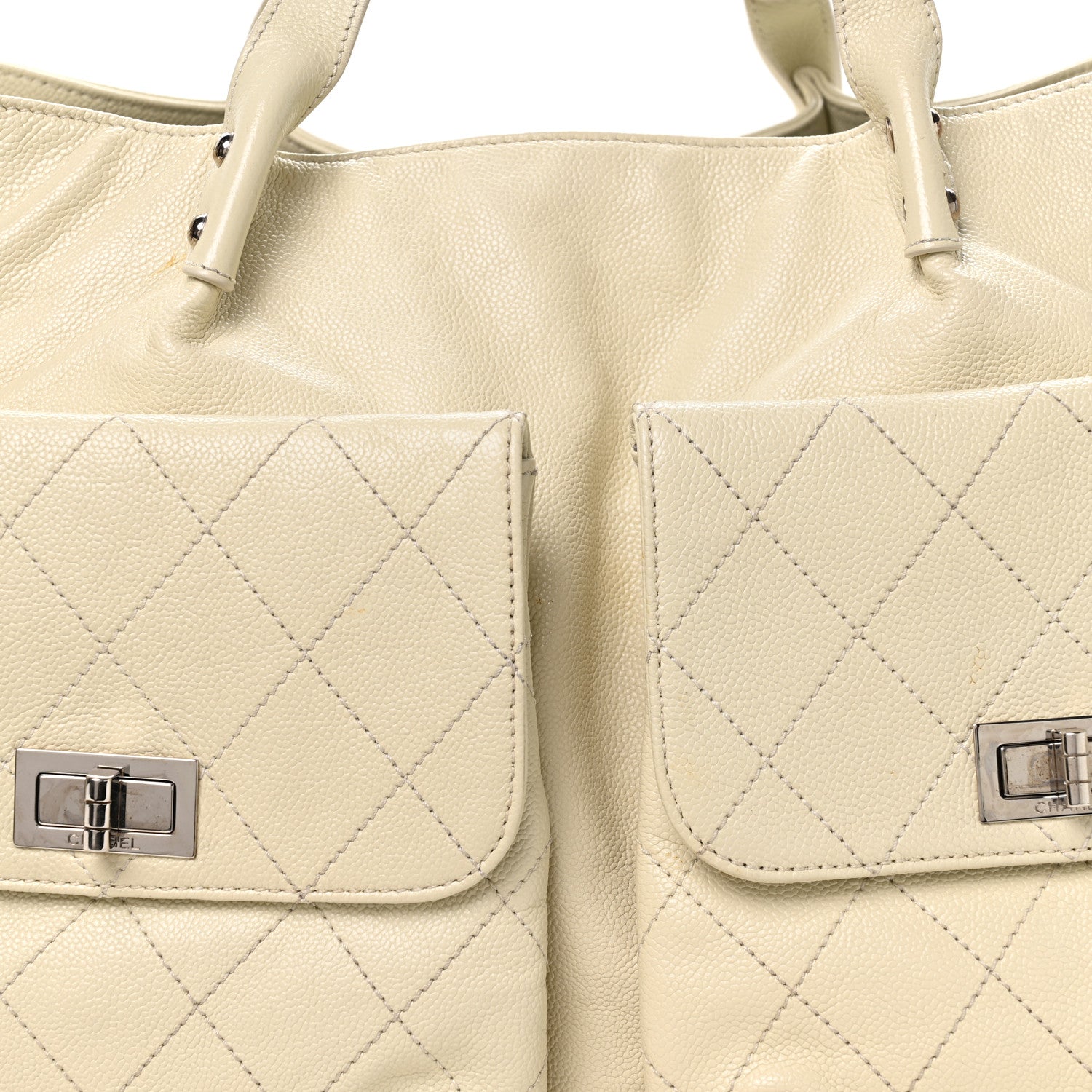 Glazed Caviar Reissue Double Pocket In the City Tote White