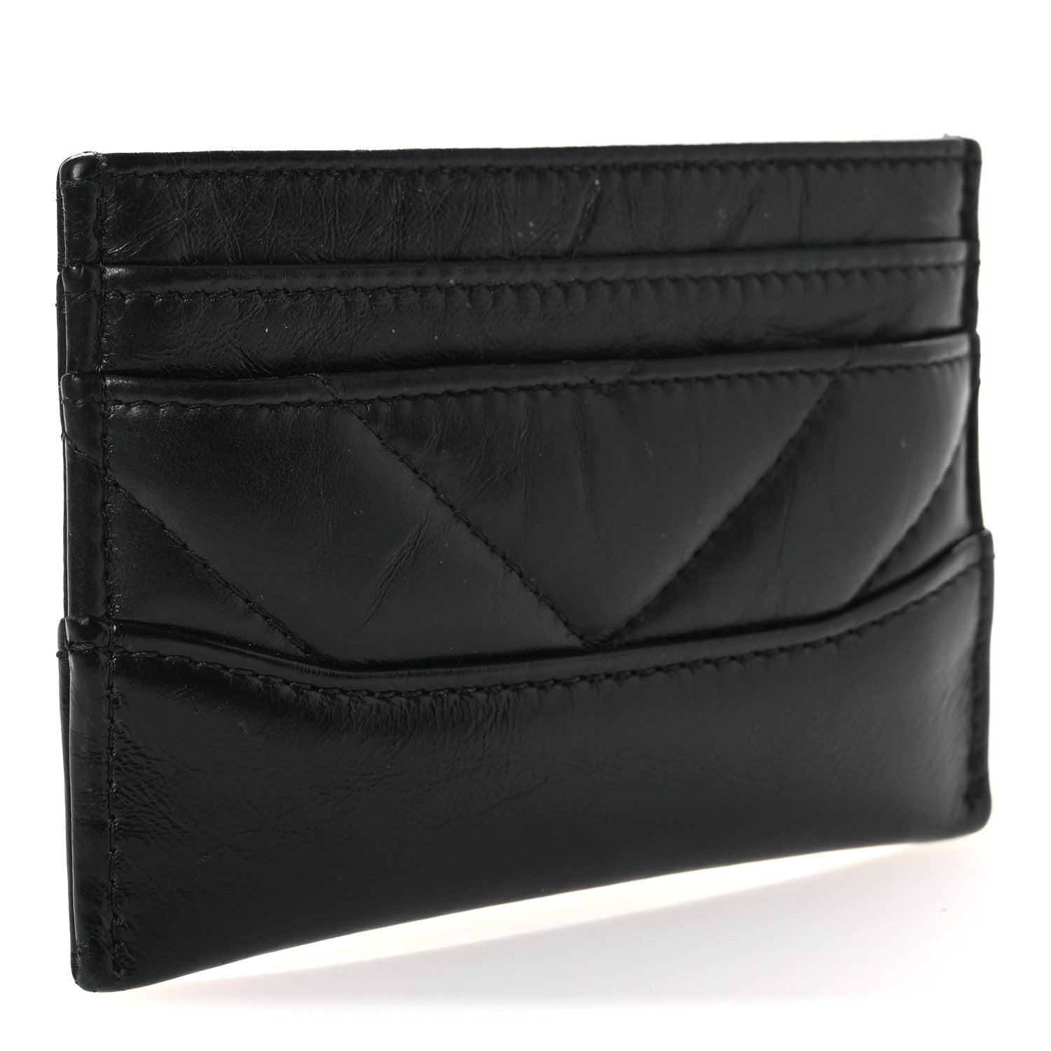 Aged Calfskin Chevron Quilted Gabrielle Card Holder So Black