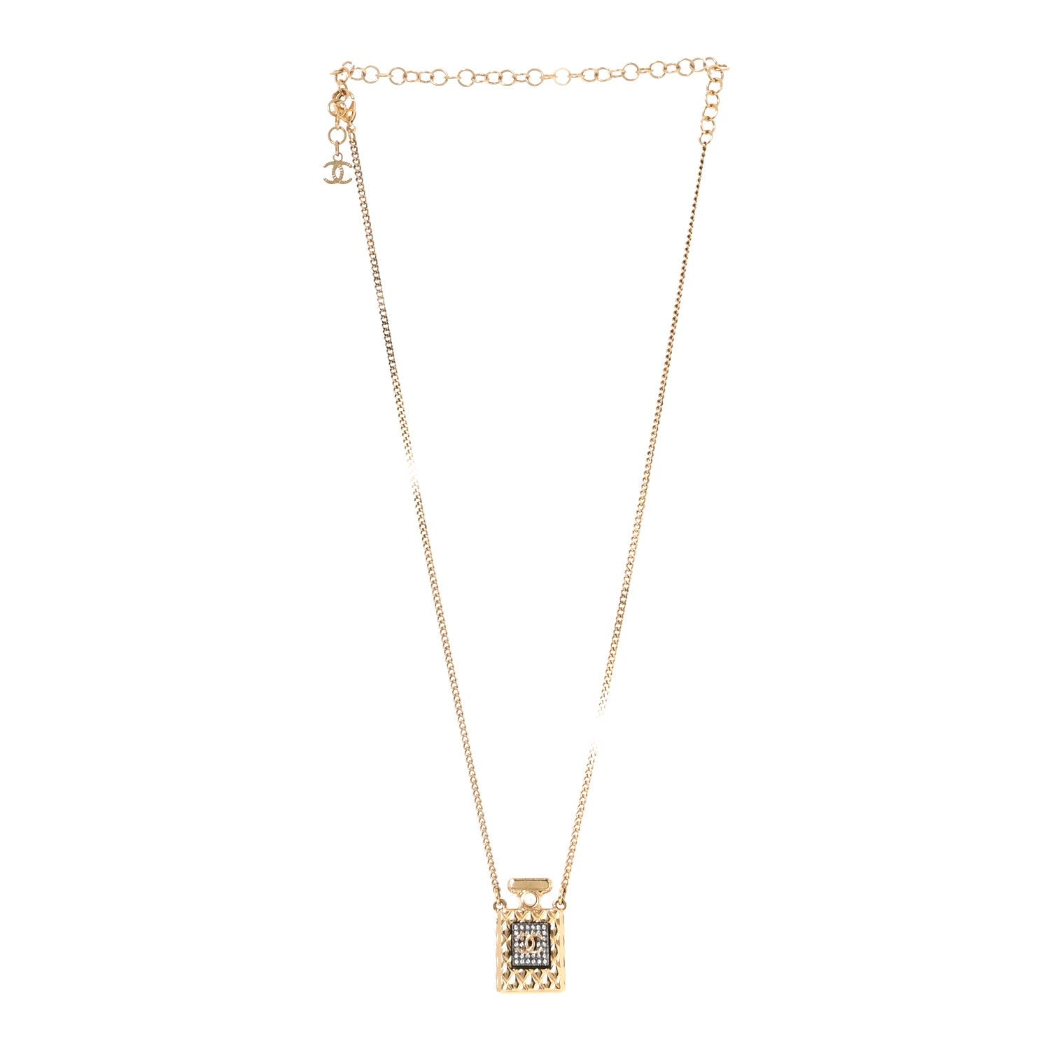 Crystal Pearl Perfume Bottle CC Necklace Gold Black